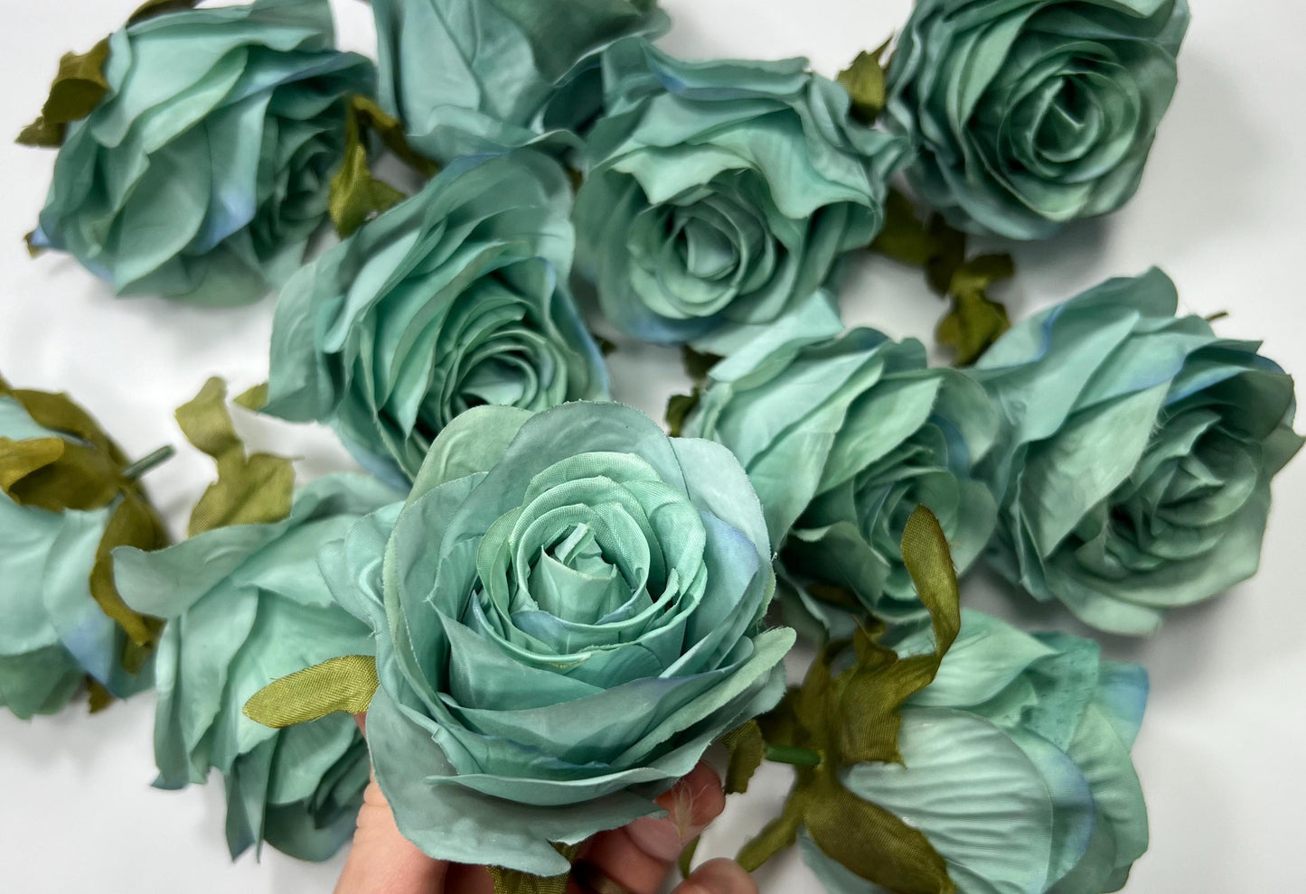 Turquoise Flower Heads 3" Wedding Teal Roses Artificial Aqua Flowers Sea Glass Flowers Heads Wedding Supplies Craft Teal Blue Silk Flowers