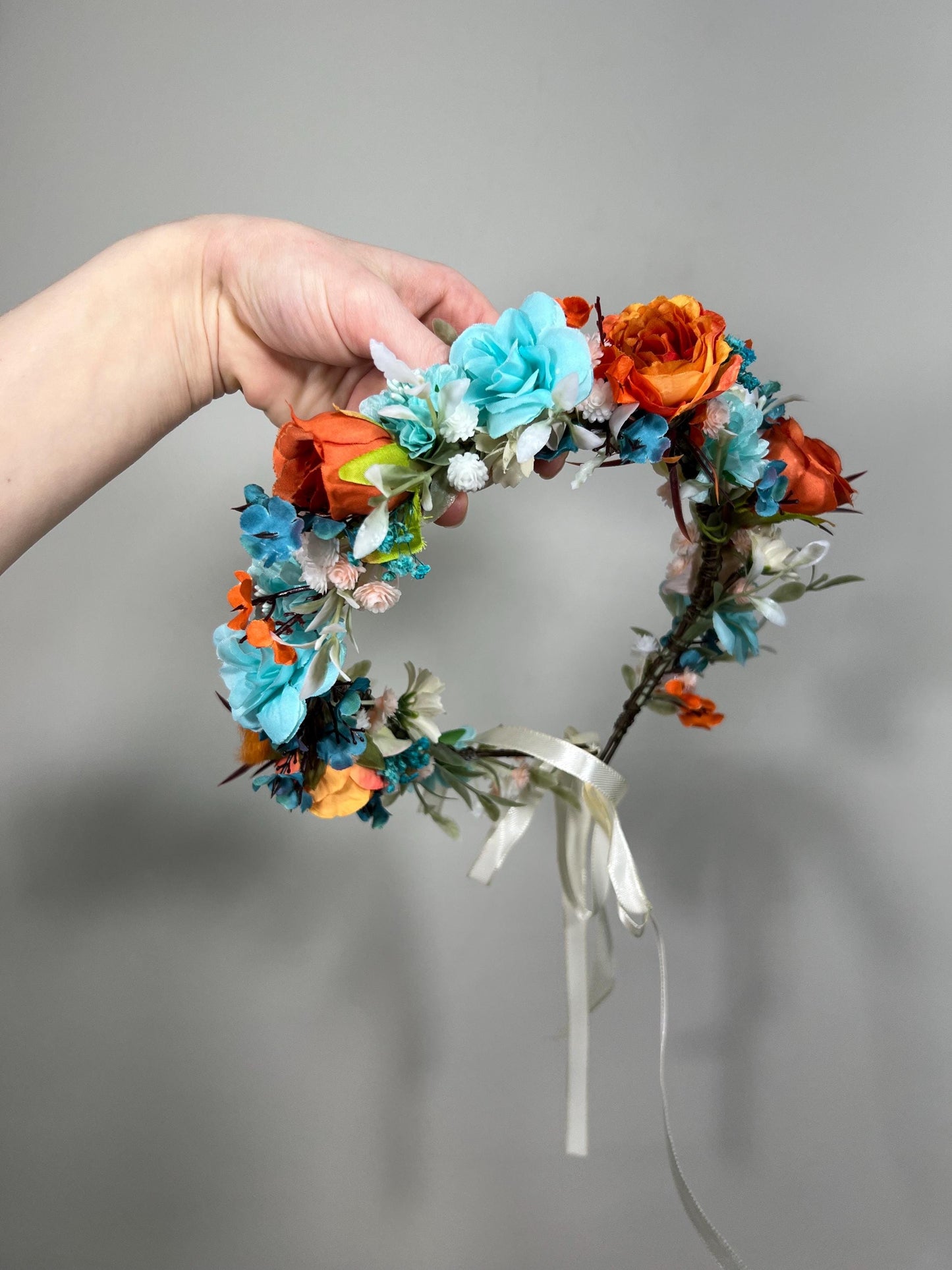 Teal Flower Crown Wedding Bridal Floral Headband Teal Burnt Orange Adult Crown Terracotta Turquoise Wreath Toddlet Crown Children Rust Teal
