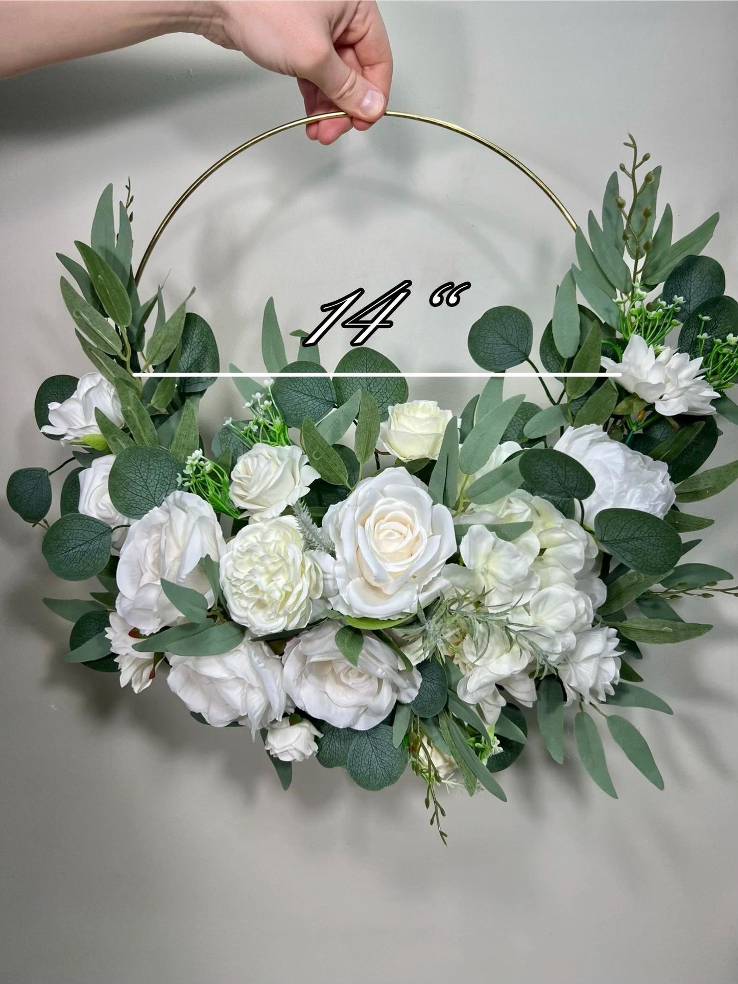Wedding Hoop White Bridal Ivory Hoop Classic Bridesmaids Ring Wreath Flower Girl Hoop White Eucalyptus Artificial Flower Flower Hoop