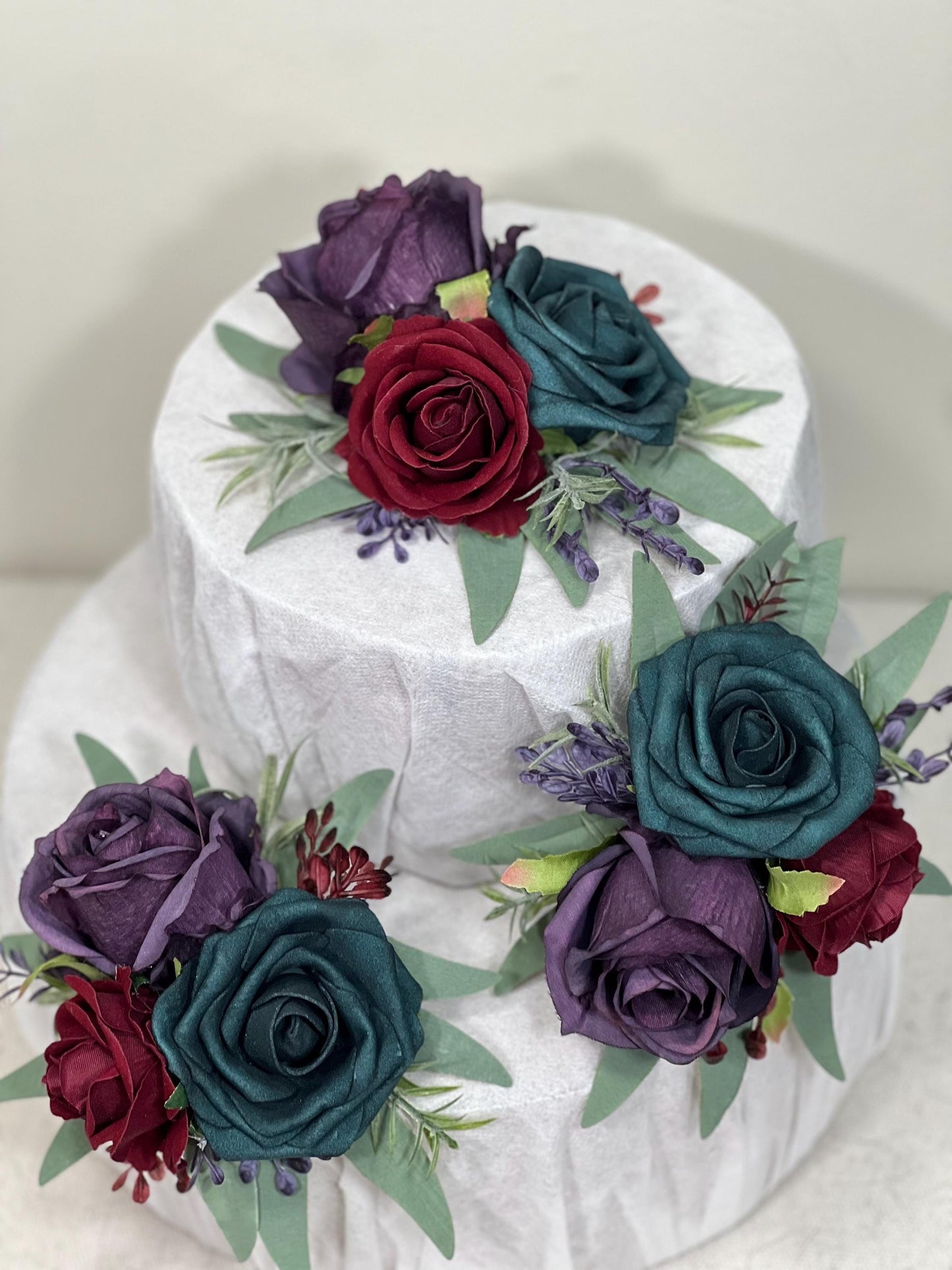 Teal Plum Cake Decor Flower Wedding Burgundy Cake Topper Dark Teal Purple Decor Cake Arrangements Jewel Tones Cake Decoration Teal Burgundy