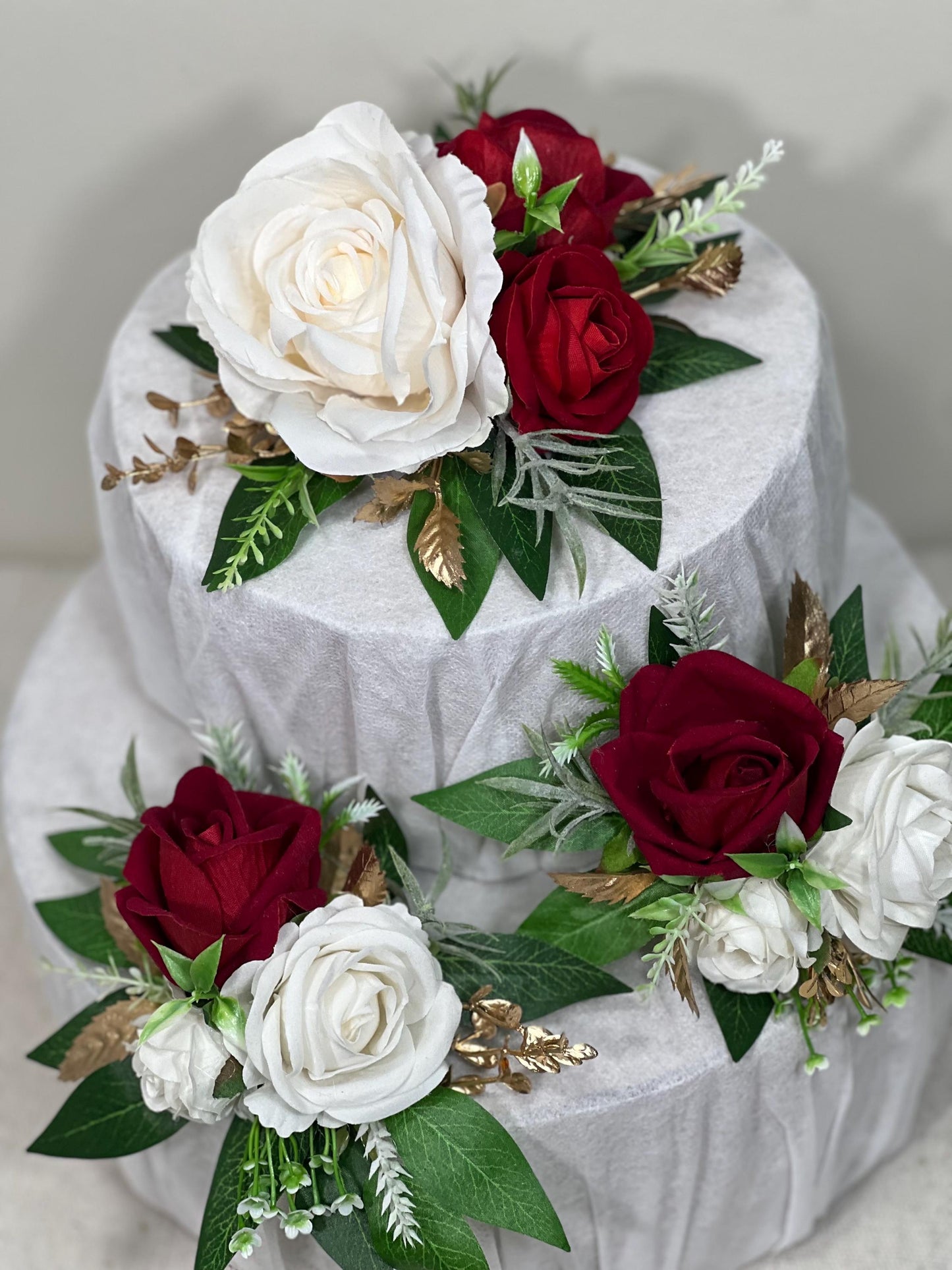 White Red Cake Decoration Wedding Cake Topper Red Flower Cake Arrangements White Red Gold Cake Decoration Ivory Red Flower Cake Decor Gold