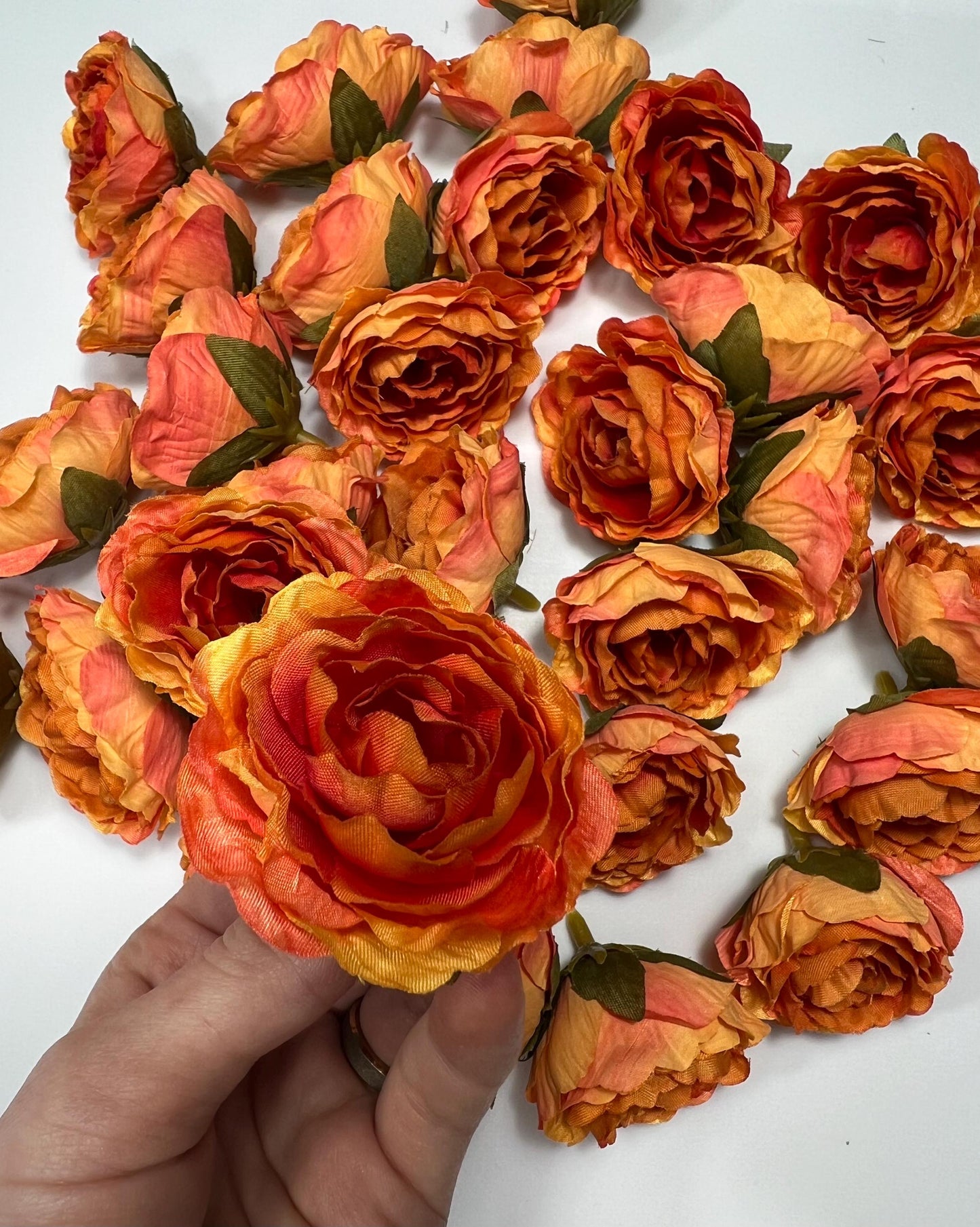 Orange Flower Heads Artificial Wedding Burnt Orange Flowers 2” Peony Flower Head Terracotta Wedding Supplies Craft Head Rose Orange