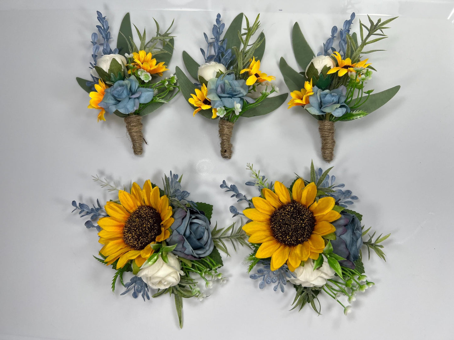 Sunflower Boutonniere Wedding Groom Sunflower Boutonnière Dusty Blue Sunflower Yellow Boho Boutonnière Groomsmen Sunflower Blue Boutonnière