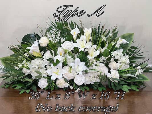 White Wedding Altar Flower Arrangement, Church Ceremony Pulpit Flowers, White Lily Chapel Floral Decor Centerpiece
