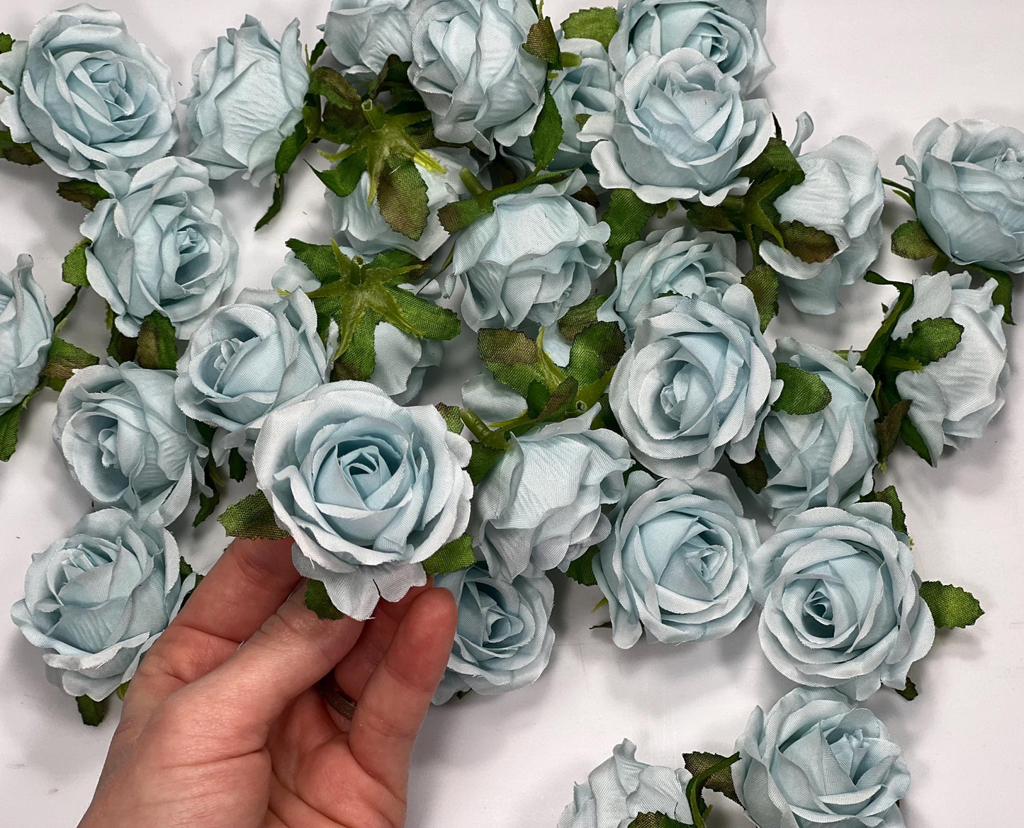 Blue Flower Heads Artificial Rose 1.5” Blue Small Flower Blue Wedding Supplies Craft Light Blue Artificial Head Rose Sky Blue Silk Rose