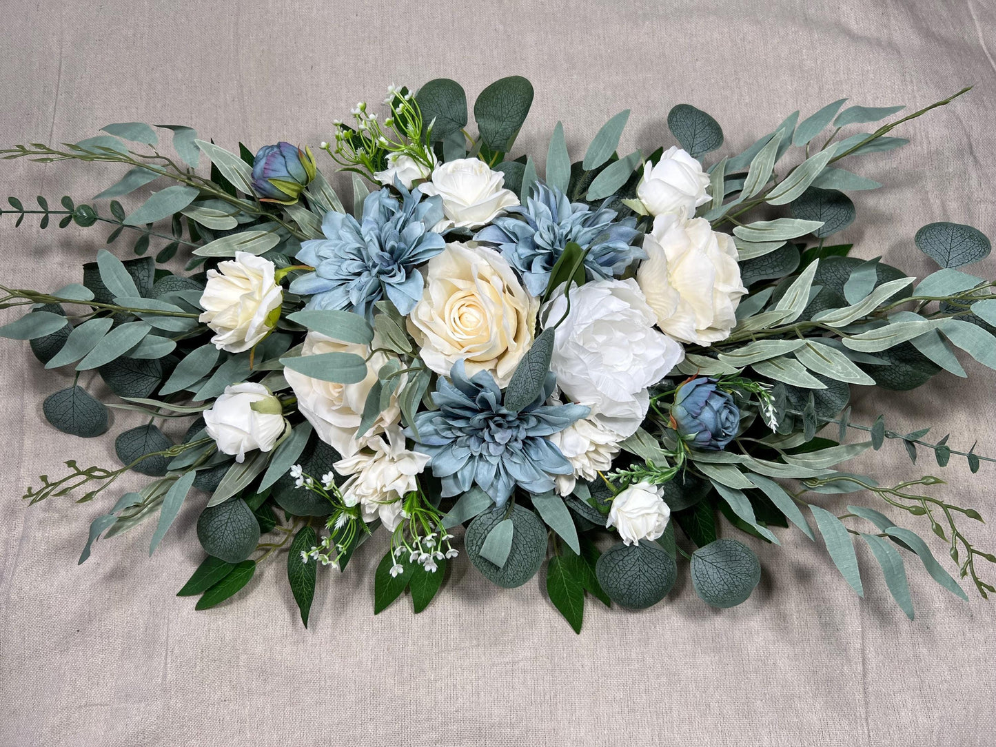 Dusty Blue Arch Arrangements Wedding Blue White Arbor Arrangement Dusty Blue Ivory Wall Decor Dahlia Blue White Swag Arch Arrangements