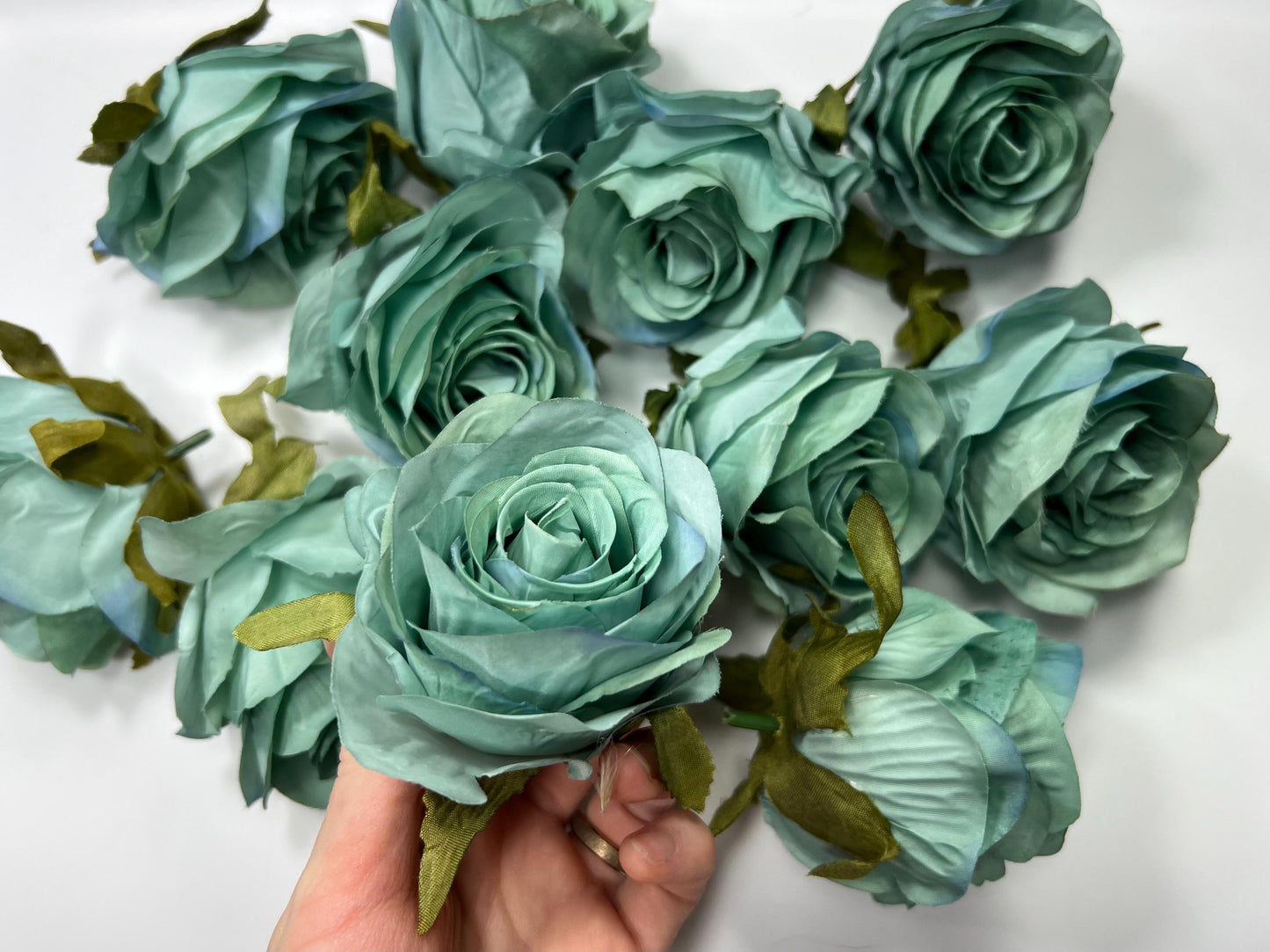 Turquoise Flower Heads 3" Wedding Teal Roses Artificial Aqua Flowers Sea Glass Flowers Heads Wedding Supplies Craft Teal Blue Silk Flowers