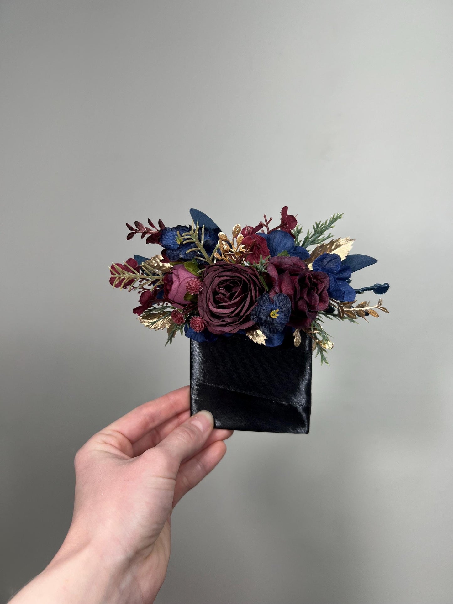 Burgundy Navy Blue Pocket Boutonnière Wedding Winter Square Boutonnière Groom Gold Wine Red Dark Blue Pine Tree Groomsmen Artificial Flower
