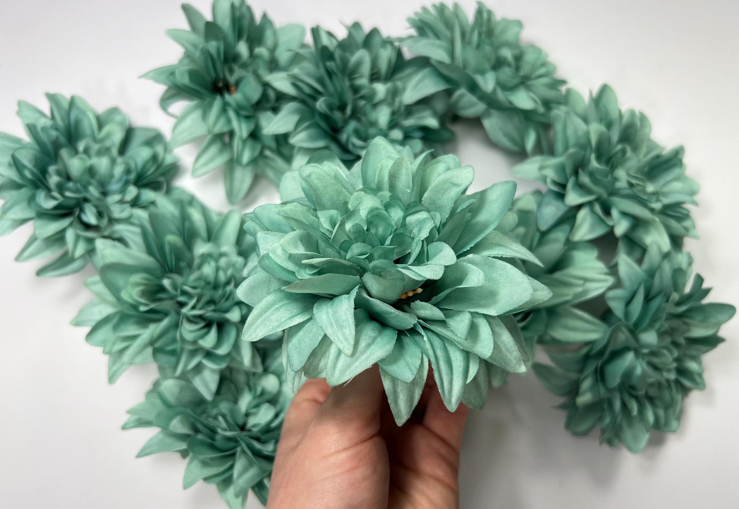 Teal Flower Heads 3.5" Wedding Turquoise Dahlia Artificial Aqua Flowers Sea Glass Flowers Heads Wedding Supplies Craft Teal Blue Silk Flower