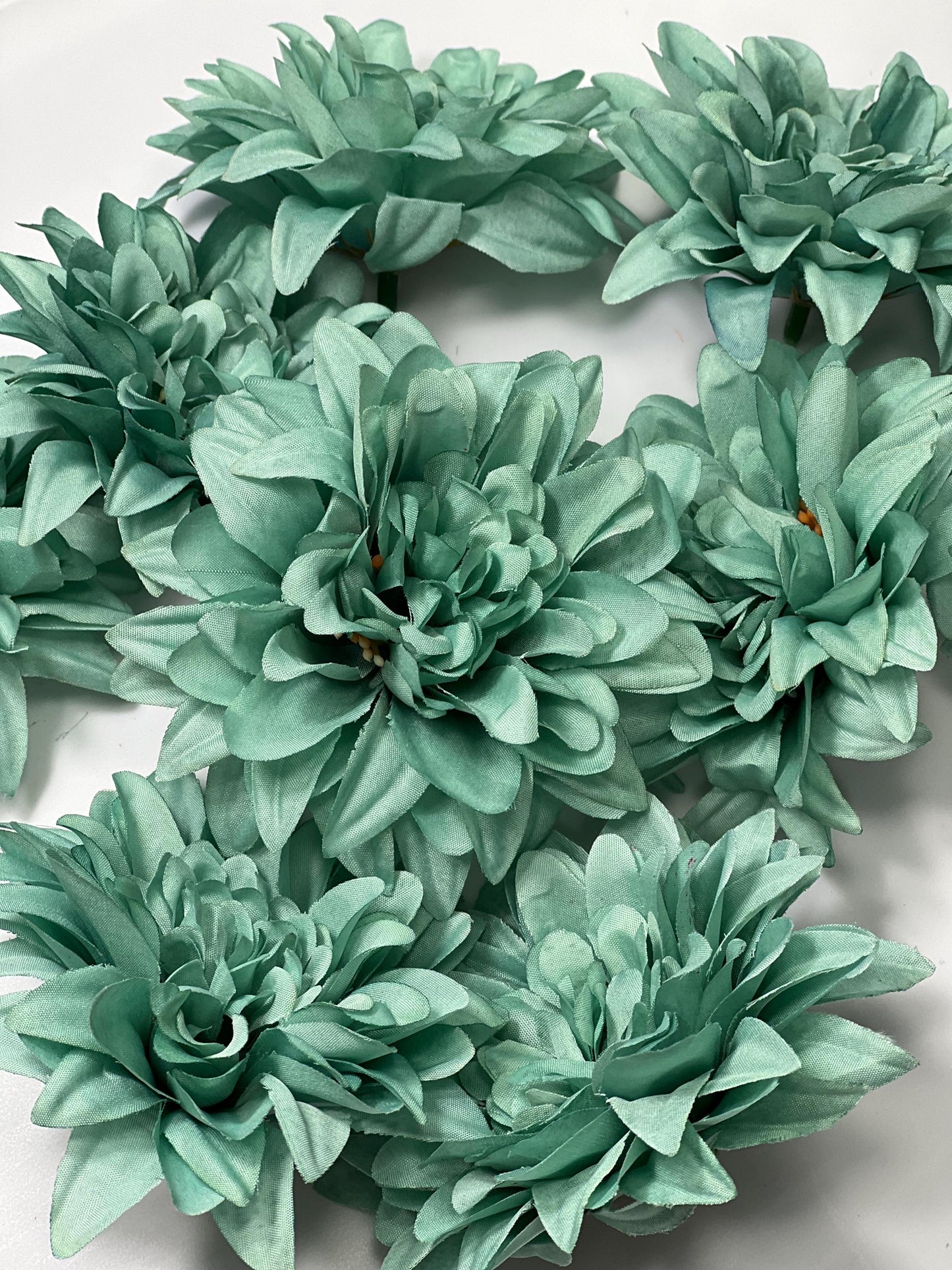 Teal Flower Heads 3.5" Wedding Turquoise Dahlia Artificial Aqua Flowers Sea Glass Flowers Heads Wedding Supplies Craft Teal Blue Silk Flower