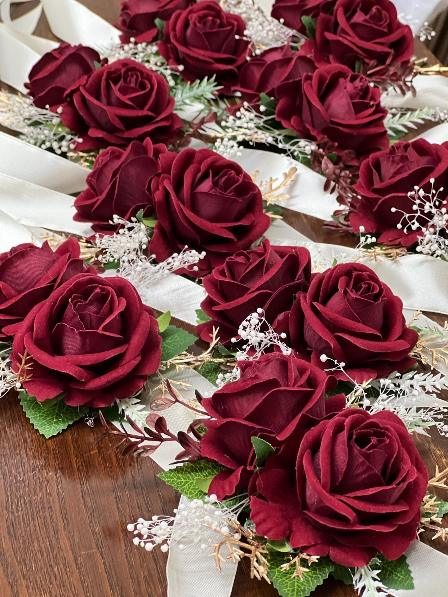 Burgundy Boutonniere Wedding Groom Boutonniere Burgundy Gold Groomsmen Baby Breath Boutonnière Wine Red Prom Maroon Artificial Flowers
