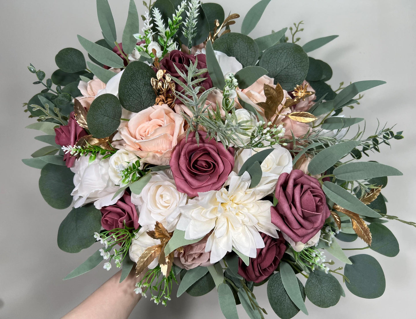 Mauve Bouquet Wedding Bridal White Mauve Bouquet Dusty Lilac White Bouquet Bridesmaids Mauve Rose Gold Bouquet Eucalyptus Artificial Flowers