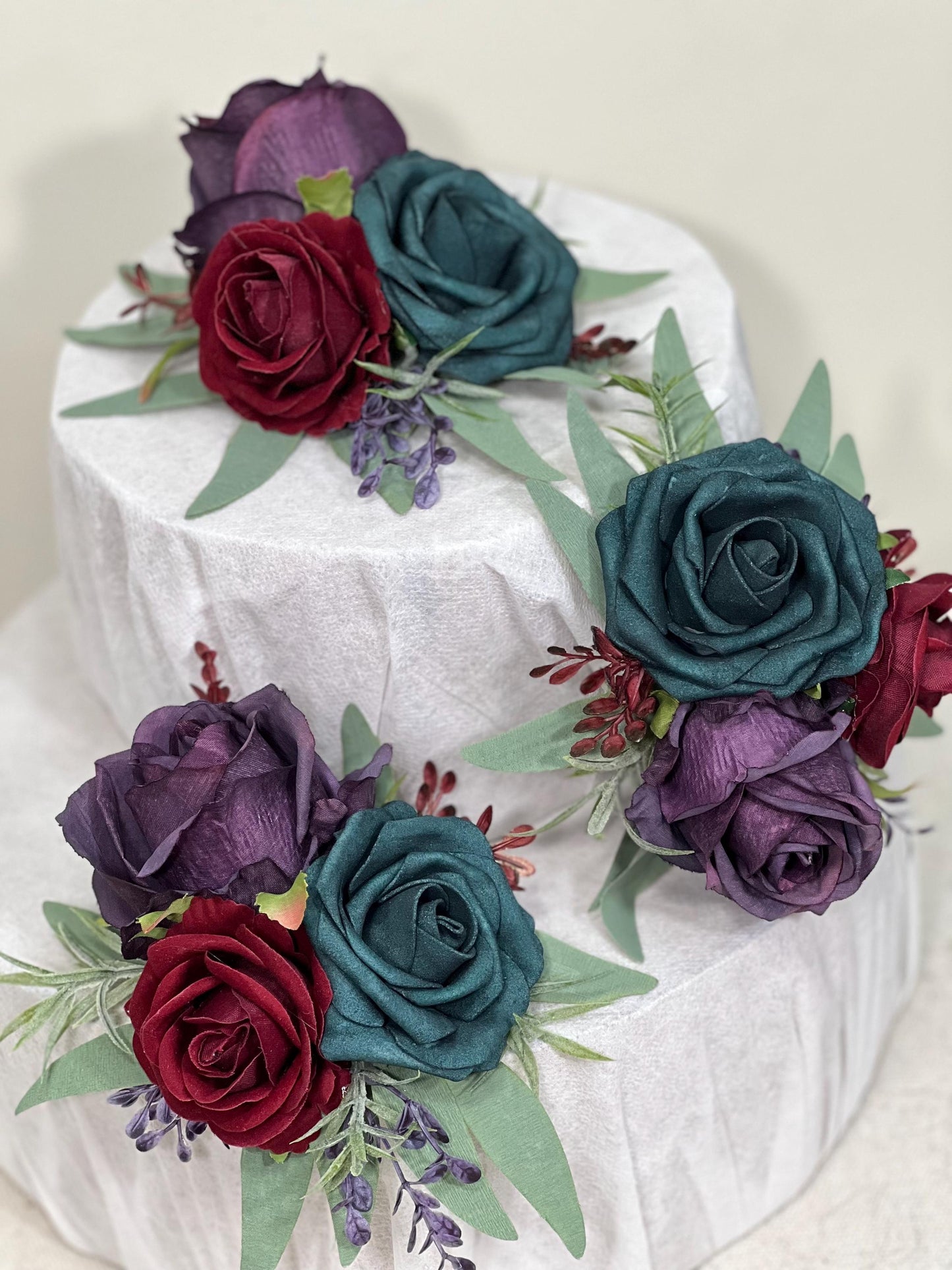 Teal Plum Cake Decor Flower Wedding Burgundy Cake Topper Dark Teal Purple Decor Cake Arrangements Jewel Tones Cake Decoration Teal Burgundy