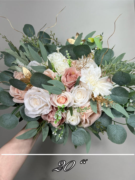 White Bouquet Bridesmaids Wedding Dusty Rose Blush Pink Gold Small Bridesmaids Petite Bouquet Flower Girl Artificial Flowers Eucalyptus Sage