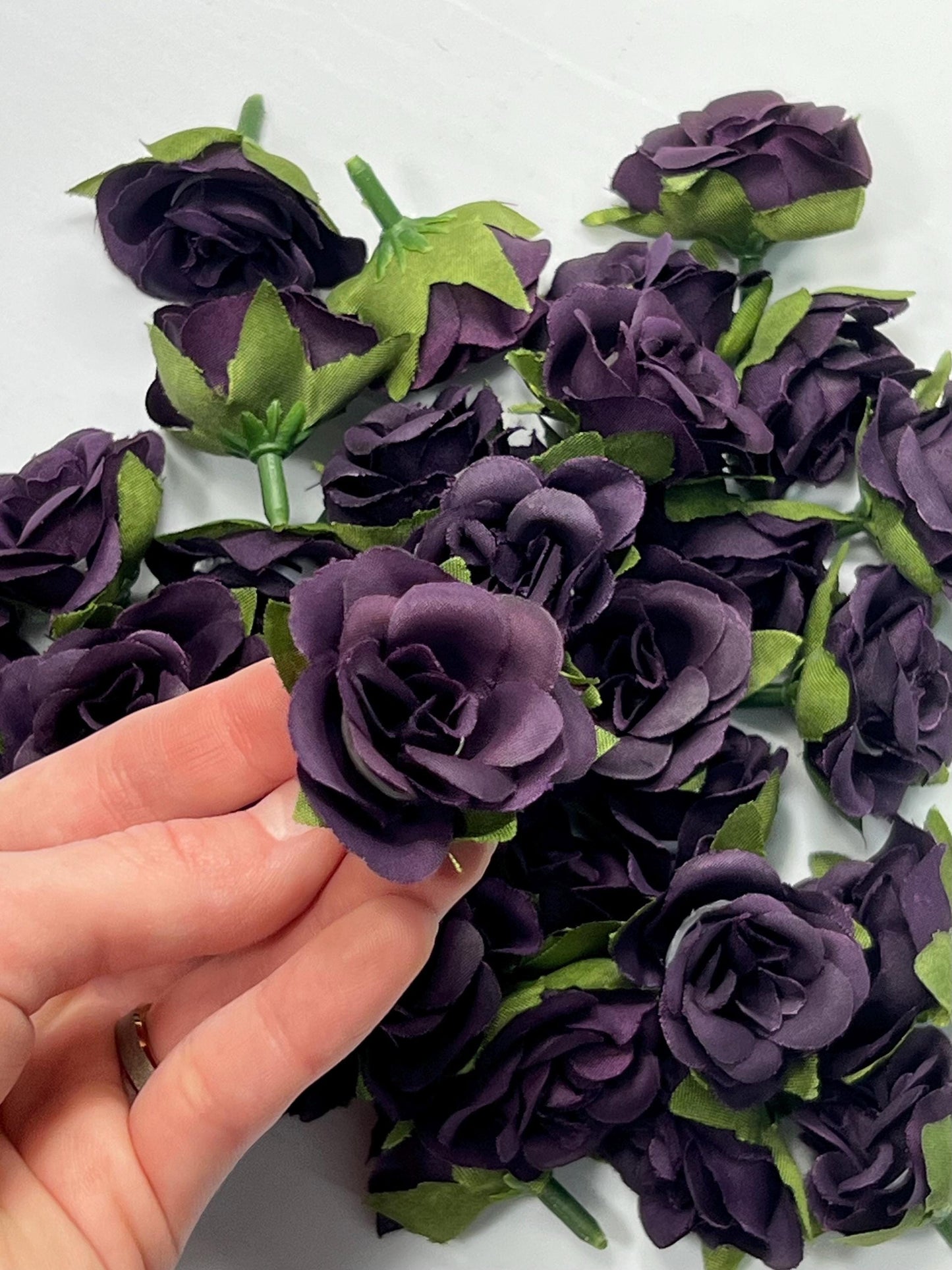 Dark Purple Flower Heads 1” Wedding Plum Flower Heads Rose Deep Purple Wedding Craft Supplies Small Plum Artificial Rose Head Dark Purple