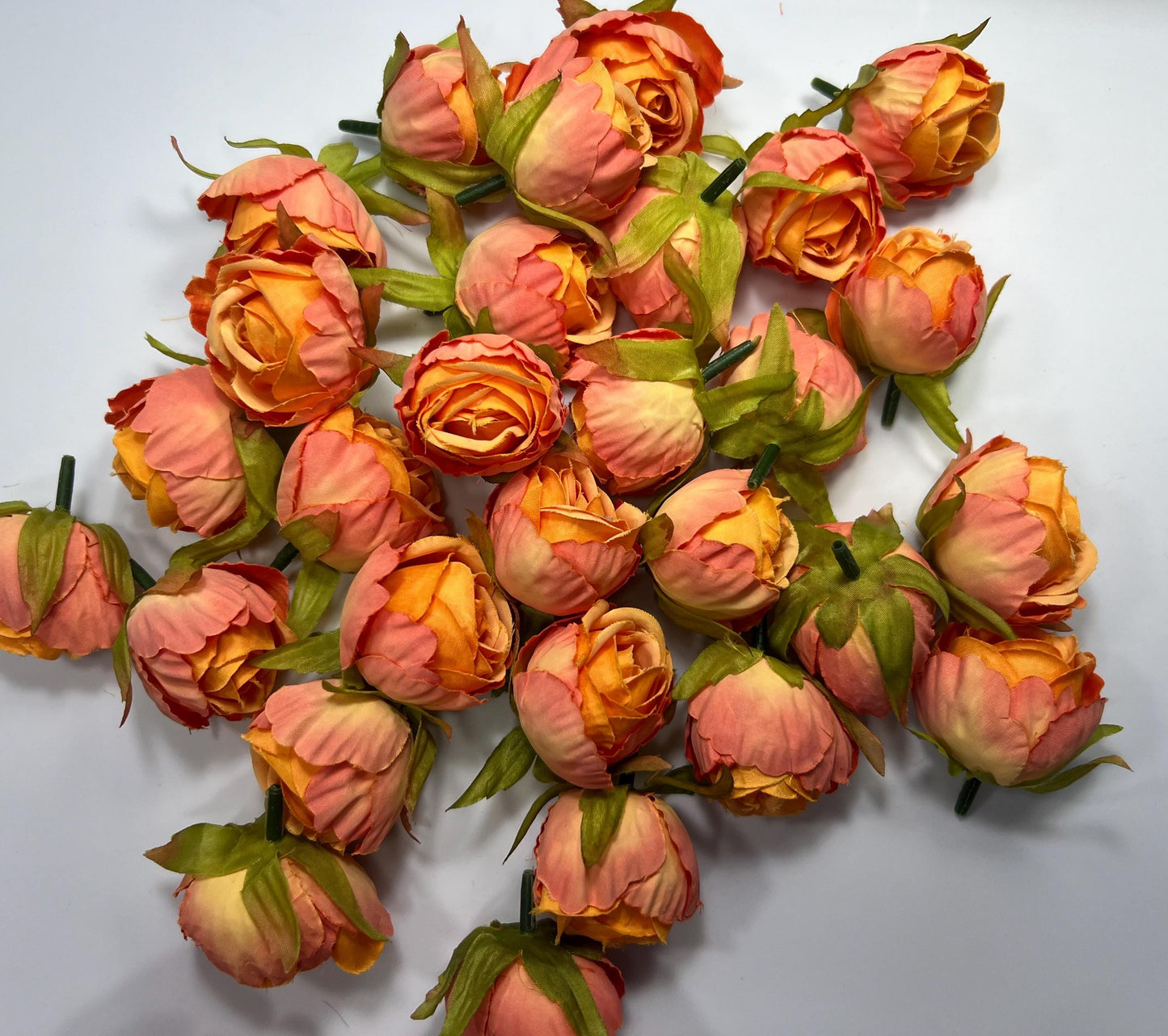 Peach Flower Heads Artificial Wedding Coral Flowers 1.5” Peony Flower Head Orange Wedding Supplies Craft Apricot Head Rose Silk Small Orange