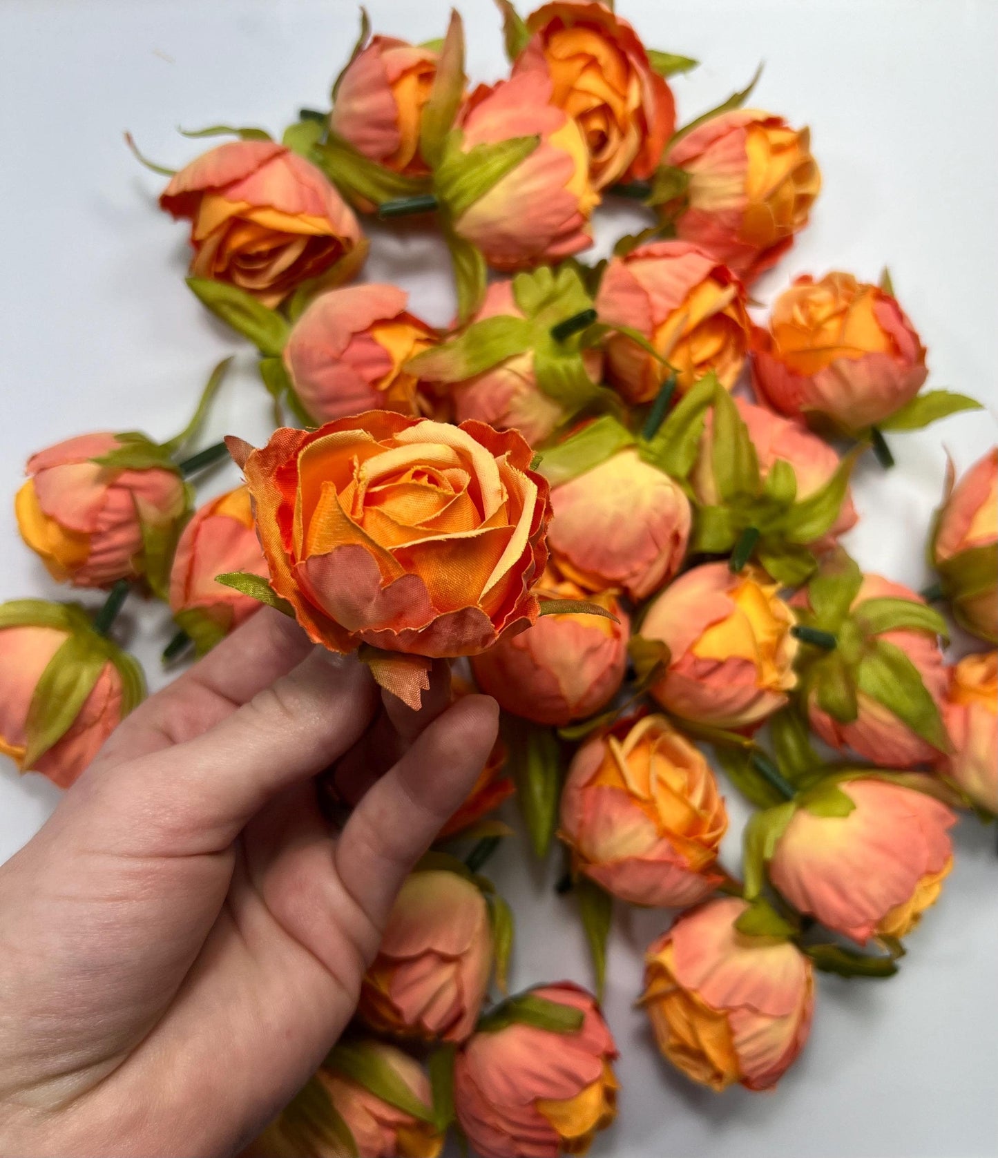 Peach Flower Heads Artificial Wedding Coral Flowers 1.5” Peony Flower Head Orange Wedding Supplies Craft Apricot Head Rose Silk Small Orange