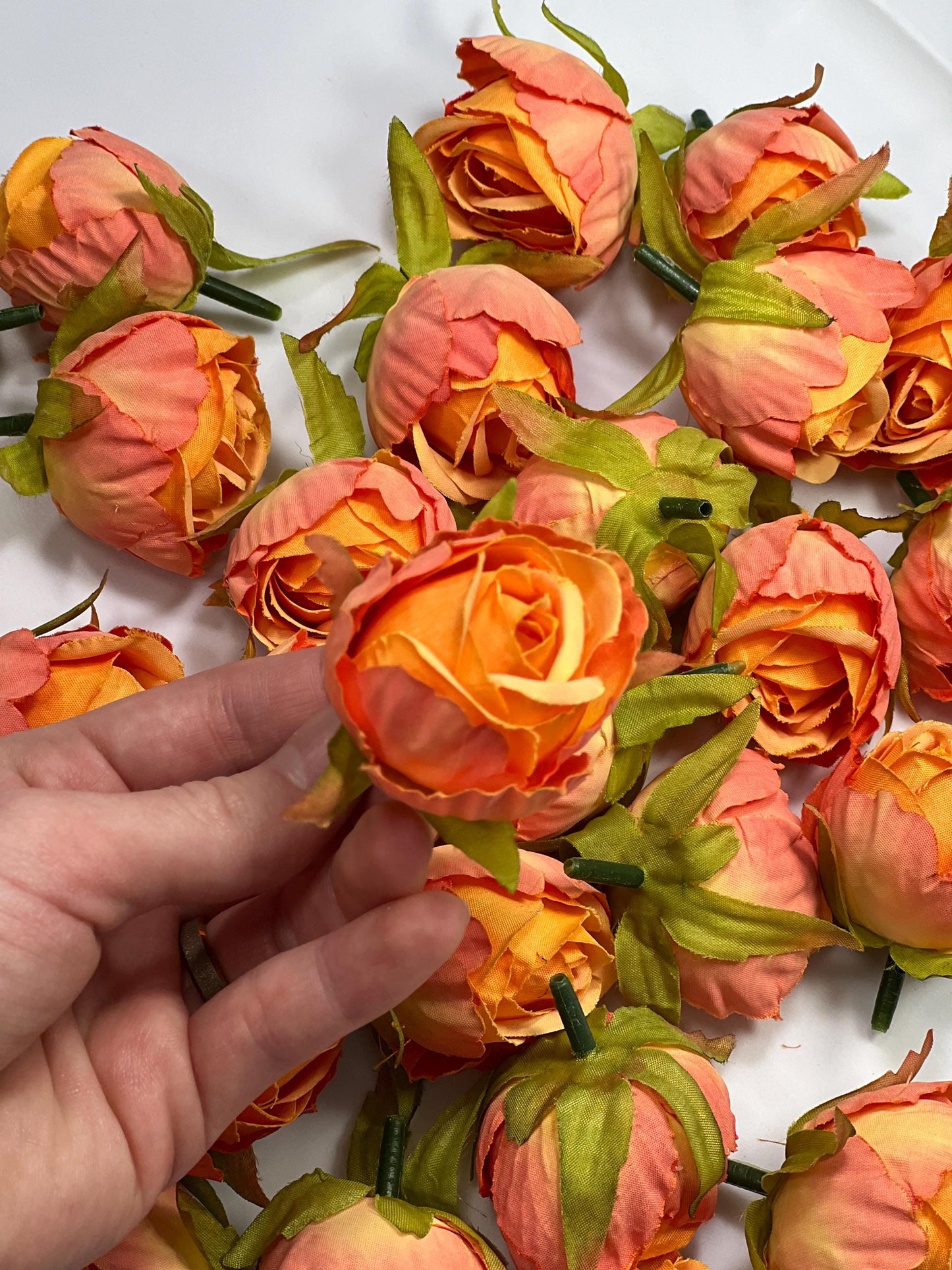 Peach Flower Heads Artificial Wedding Coral Flowers 1.5” Peony Flower Head Orange Wedding Supplies Craft Apricot Head Rose Silk Small Orange