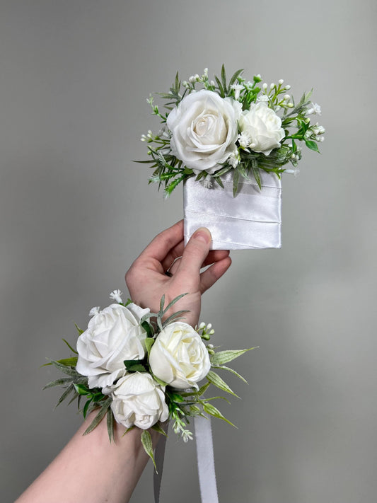 White Pocket Boutonniere Wedding Square Boutonniere White Baby Breath Groomsmen Pocket Boutonniere Ivory Greenery Artificial Flowers