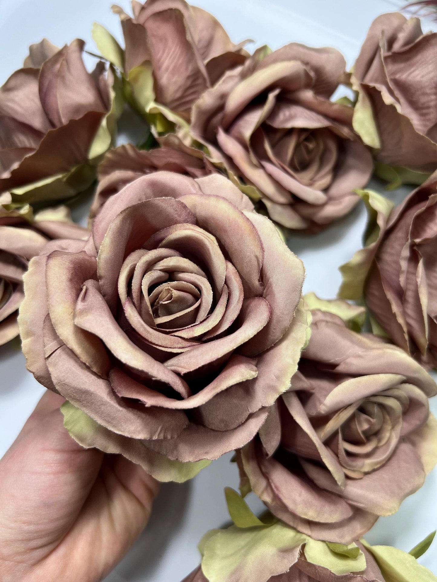Brown Flower Heads 4” Wedding Taupe Rose Flowers Artificial Champagne Brown Flowers Silk Flower Head Beige Brown Tan Roses DIY Mocha Brown
