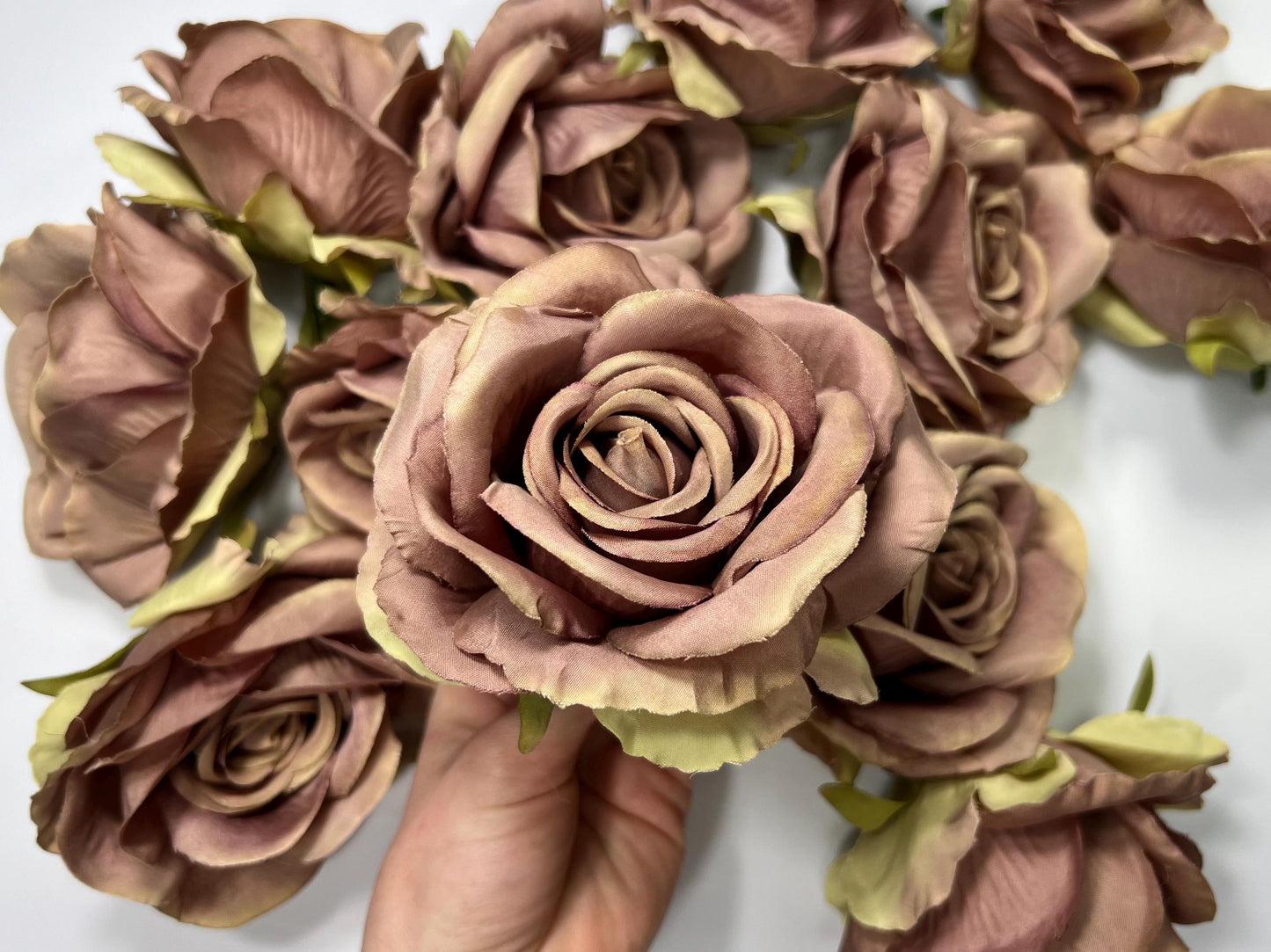 Brown Flower Heads 4” Wedding Taupe Rose Flowers Artificial Champagne Brown Flowers Silk Flower Head Beige Brown Tan Roses DIY Mocha Brown