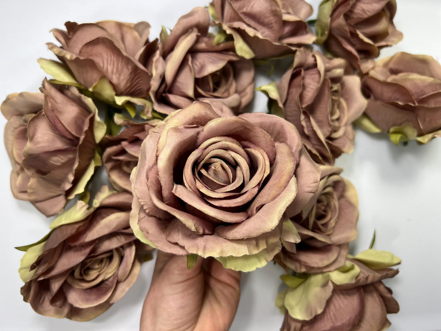 Brown Flower Heads 4” Wedding Taupe Rose Flowers Artificial Champagne Brown Flowers Silk Flower Head Beige Brown Tan Roses DIY Mocha Brown