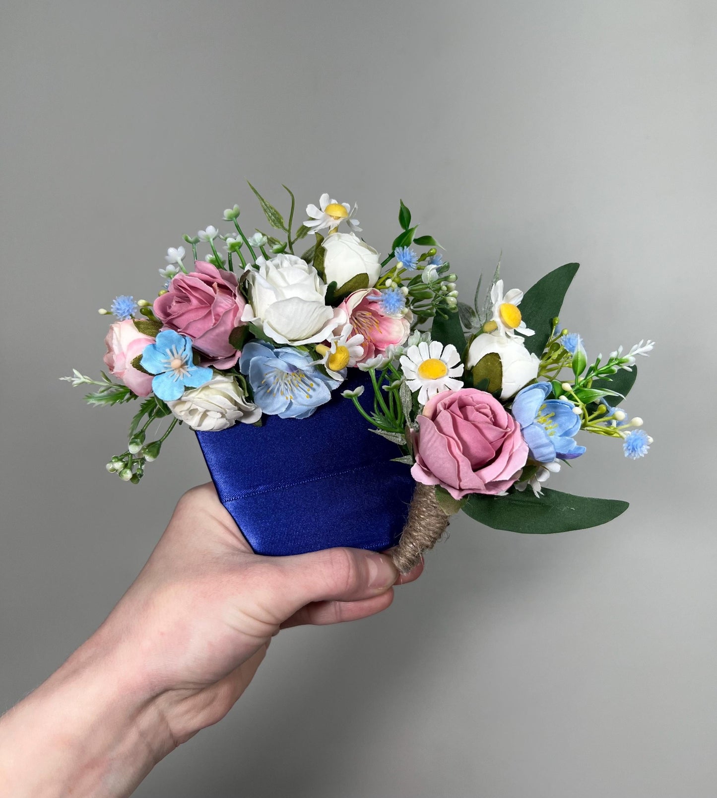 Wild Flowers Corsage Wedding White Blue Pink Wrist Mom Corsage Bridesmaids Daisy Sky Blue Dusty Rose Ivory Baby Breath Artiricial Rustic