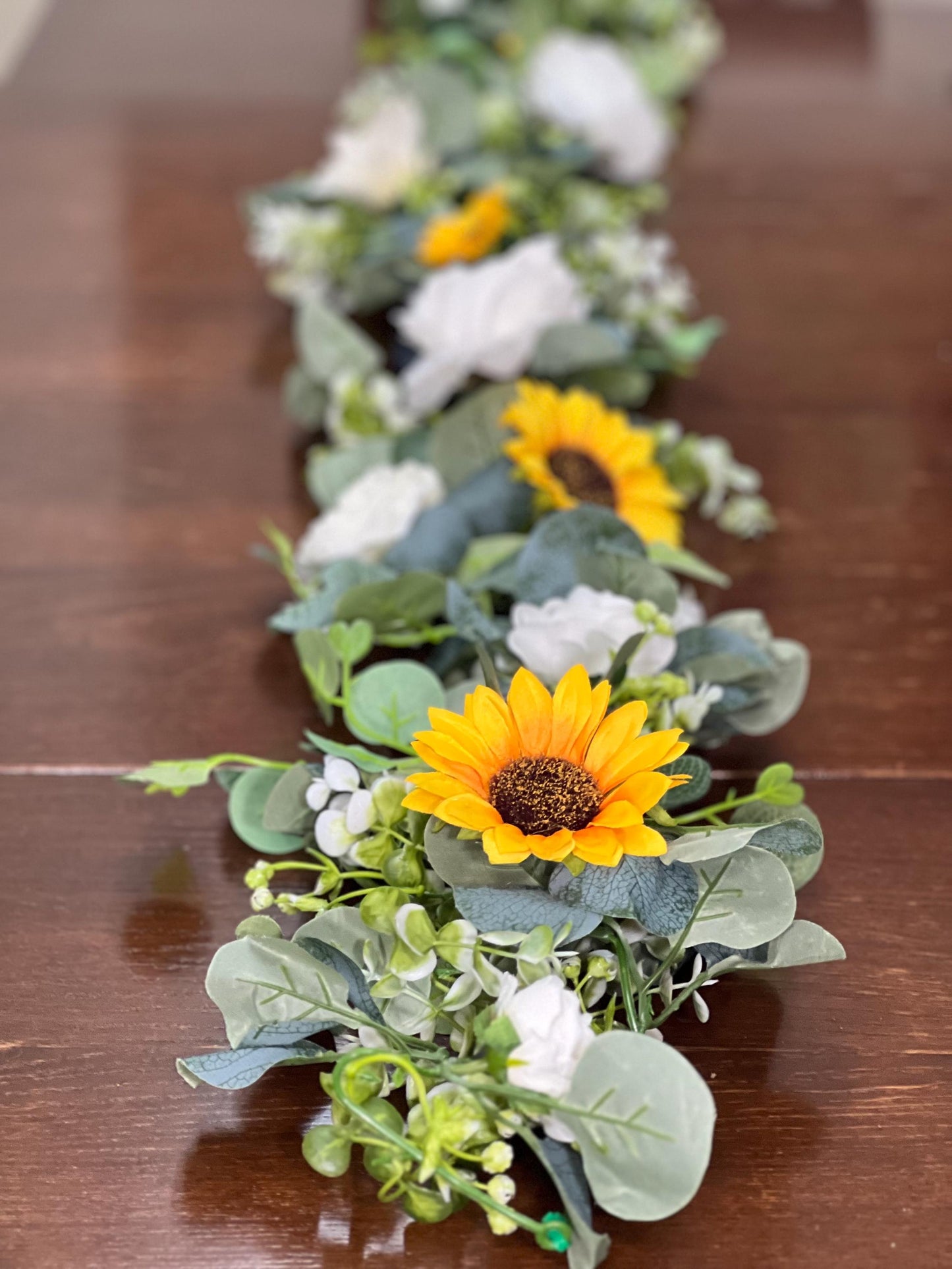 Sunflower Garland Wedding White Eucalyptus Garland Sunflower Greenery Table Runner White Sunflowers Mantle Garland Artificial Table Decor