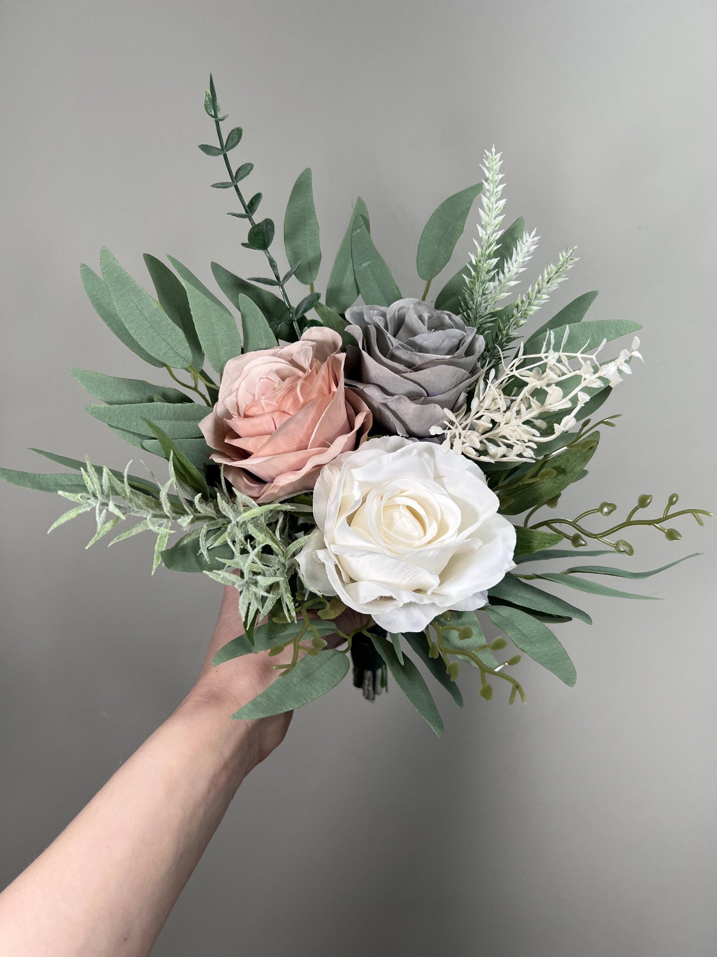 Grey Bouquet Wedding White Dusty Rose Gray Bouquet Bridal Bouquet Grey White Bridesmaids Bouquet Dusty Rose Eucalyptus Artificial Flowers