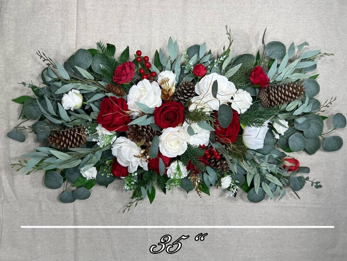 Wedding Christmas Bouquet Bridal White Rustic Bridesmaids Bouquet Red Winter Christmas Tree Pine Red Berries Artificial Flowers Winter
