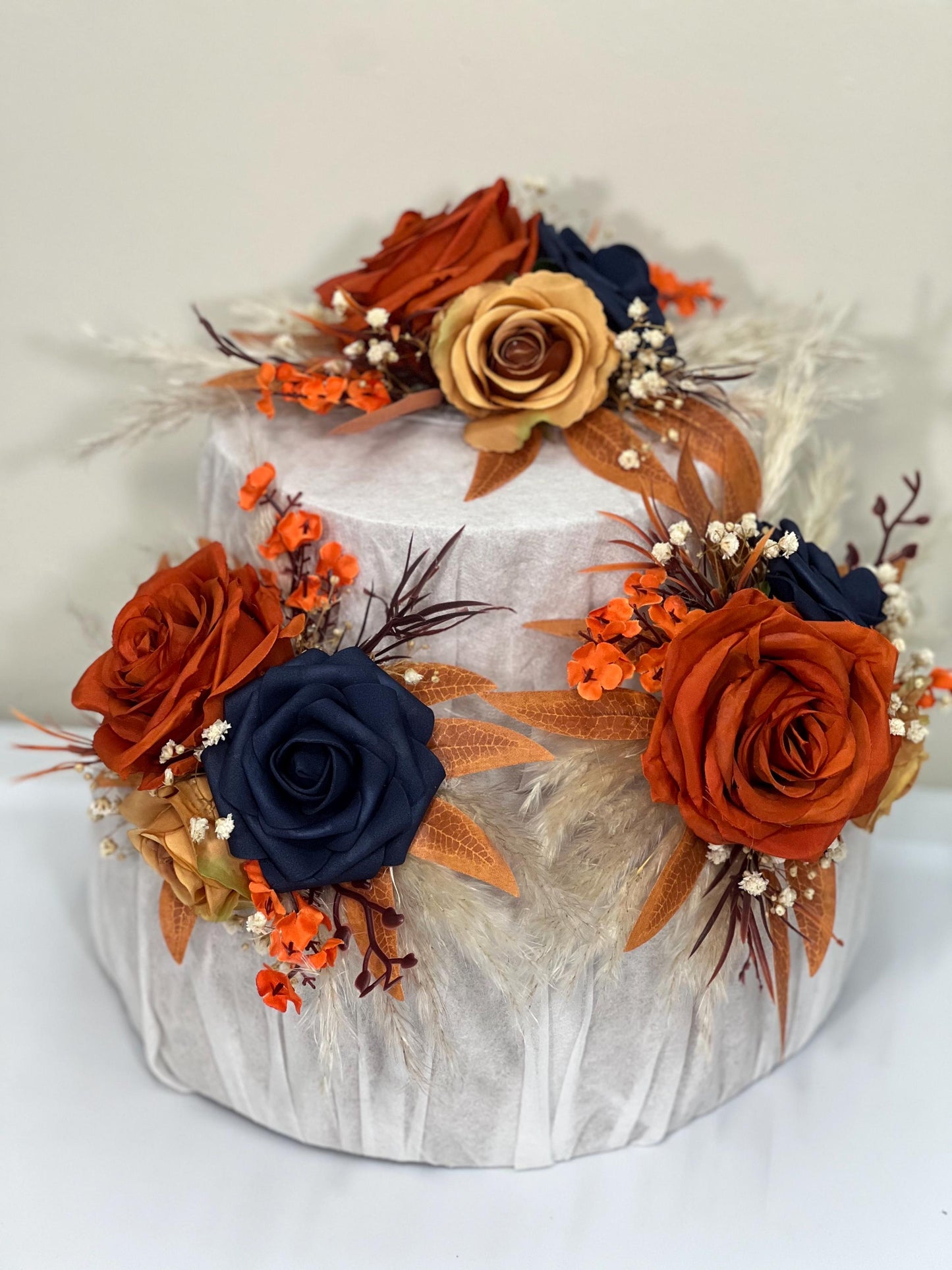 Rust Navy Blue Cake Decor Wedding Terracotta Navy Blue Cake Topper Boho Dark Blue Burnt Orange Cake Decoration Flower Artificial Topper