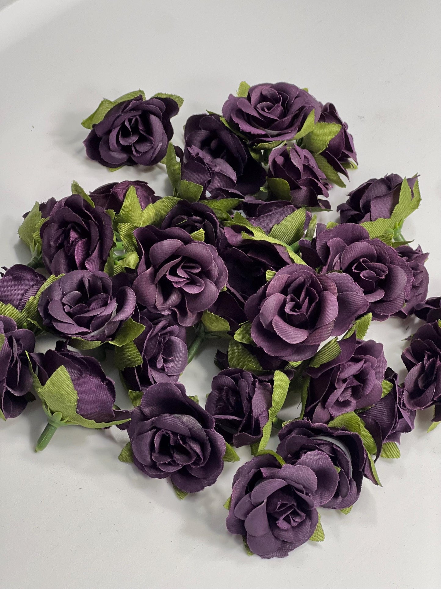 Dark Purple Flower Heads 1” Wedding Plum Flower Heads Rose Deep Purple Wedding Craft Supplies Small Plum Artificial Rose Head Dark Purple
