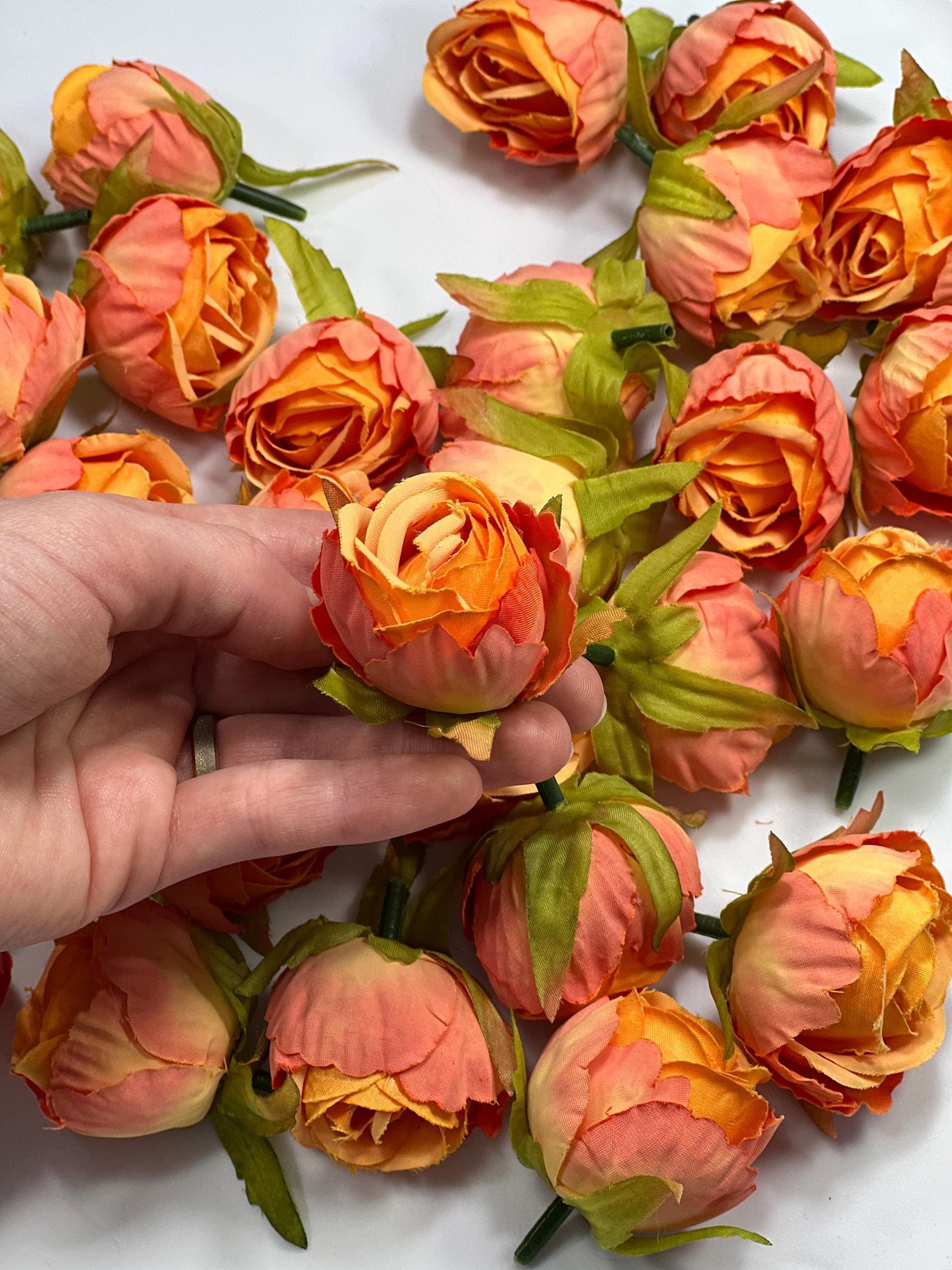 Peach Flower Heads Artificial Wedding Coral Flowers 1.5” Peony Flower Head Orange Wedding Supplies Craft Apricot Head Rose Silk Small Orange