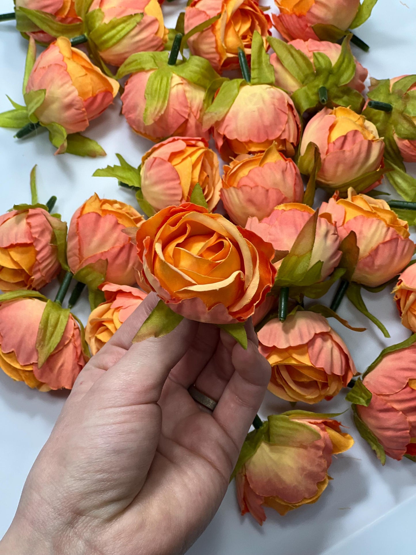 Peach Flower Heads Artificial Wedding Coral Flowers 1.5” Peony Flower Head Orange Wedding Supplies Craft Apricot Head Rose Silk Small Orange