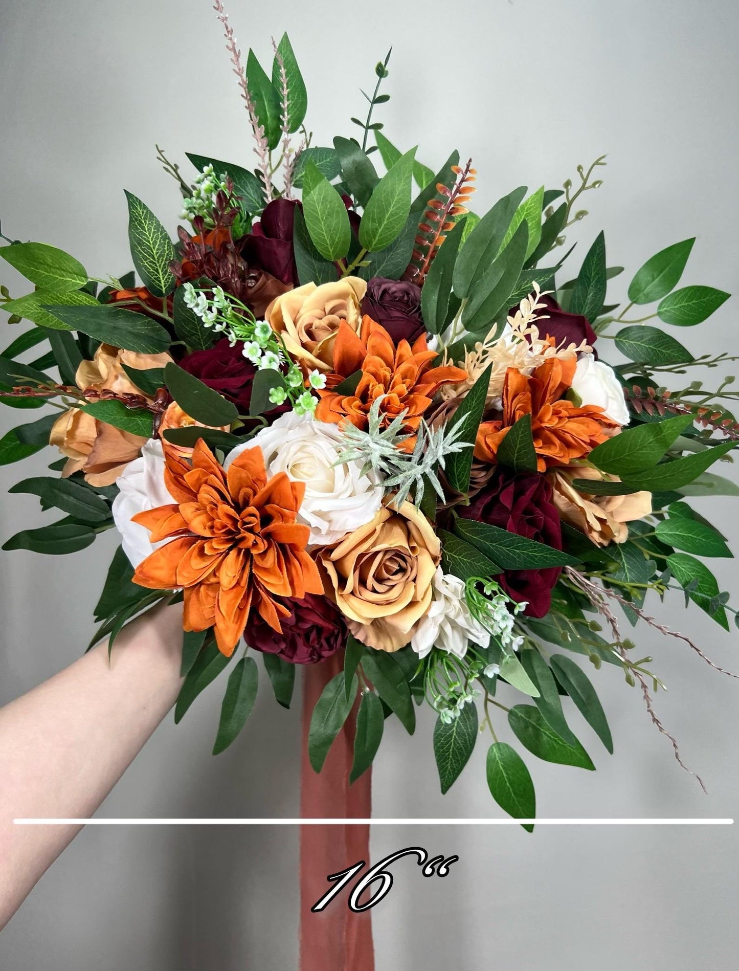 Rust Burgundy White Bouquet Bridal Cascade Terracotta Ivory Bouquet Cascading Burnt Orange Wine Red Bridesmaids Bouquet Eucalyptus