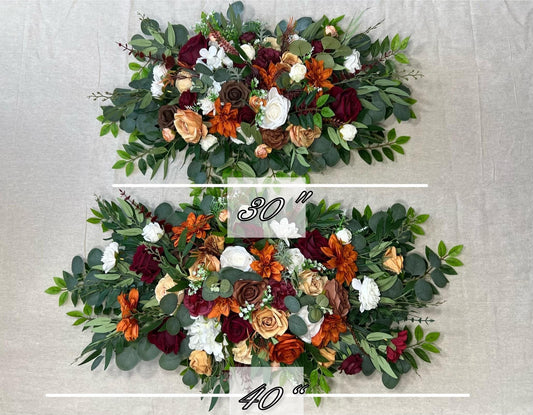 Arch Arrangements Orange Burgundy Wedding Arbor Arrangements Terracotta Maroon White Wedding Arch Arrangements Aisle Burnt Orange Rust Ivory