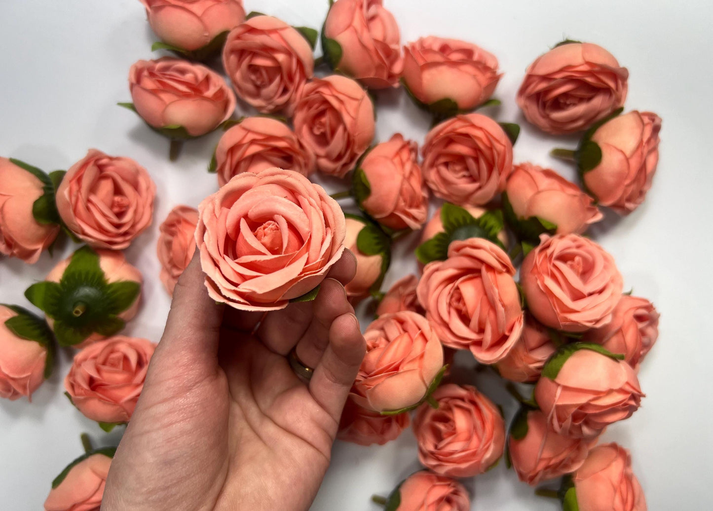 Coral Flower Heads Wedding Peach Artificial Flowers 1.5” Peach Pink Roses Heads Silk Salmon Flowers Small Heads Apricot DIY Supplies Wedding