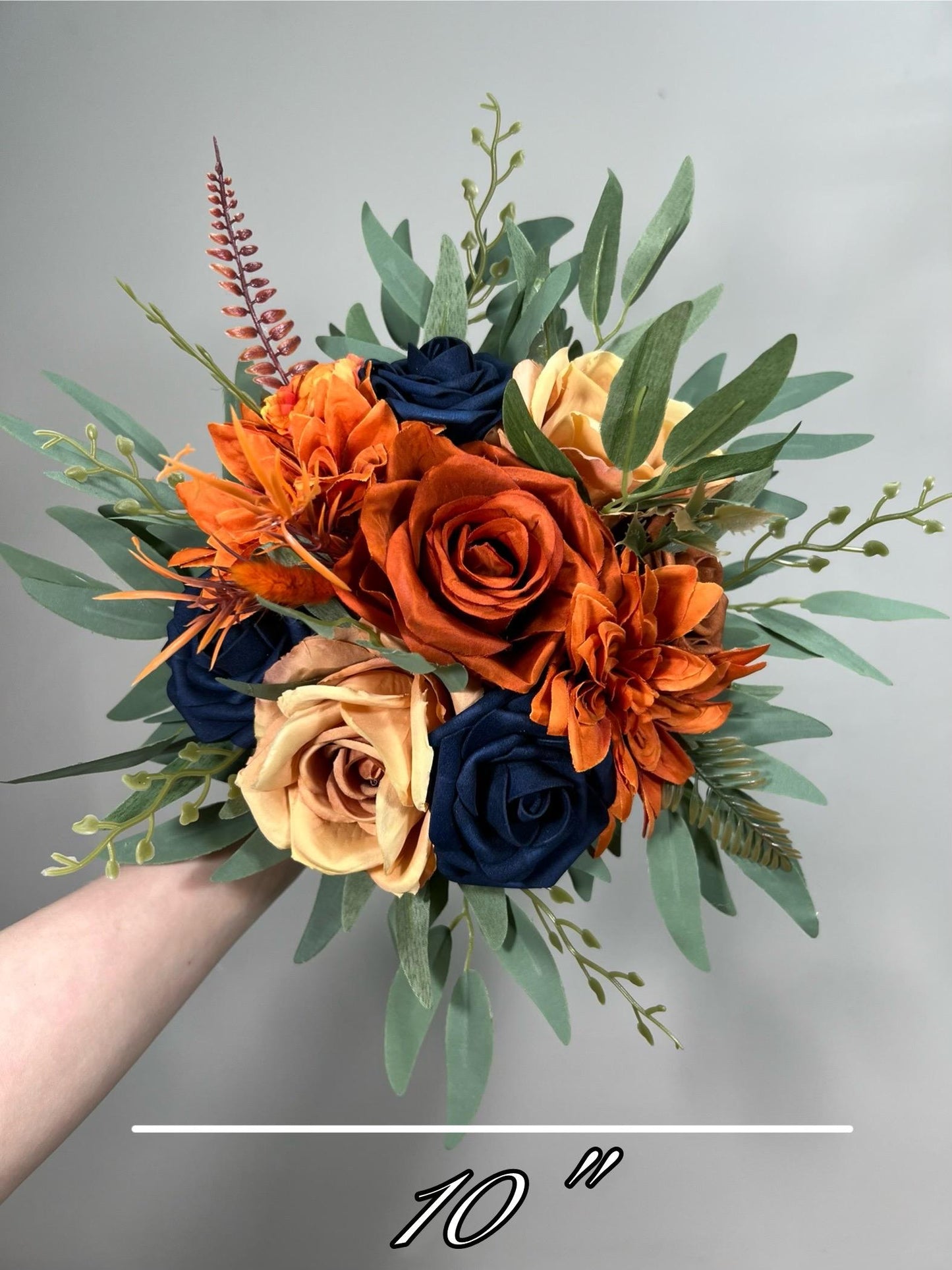 Navy Blue Rust Bouquet Bridal Wedding Cascade Bouquet Navy Blue Terracotta Cascading Bouquet Dark Blue Bridesmaids Burnt Orange Bouquet