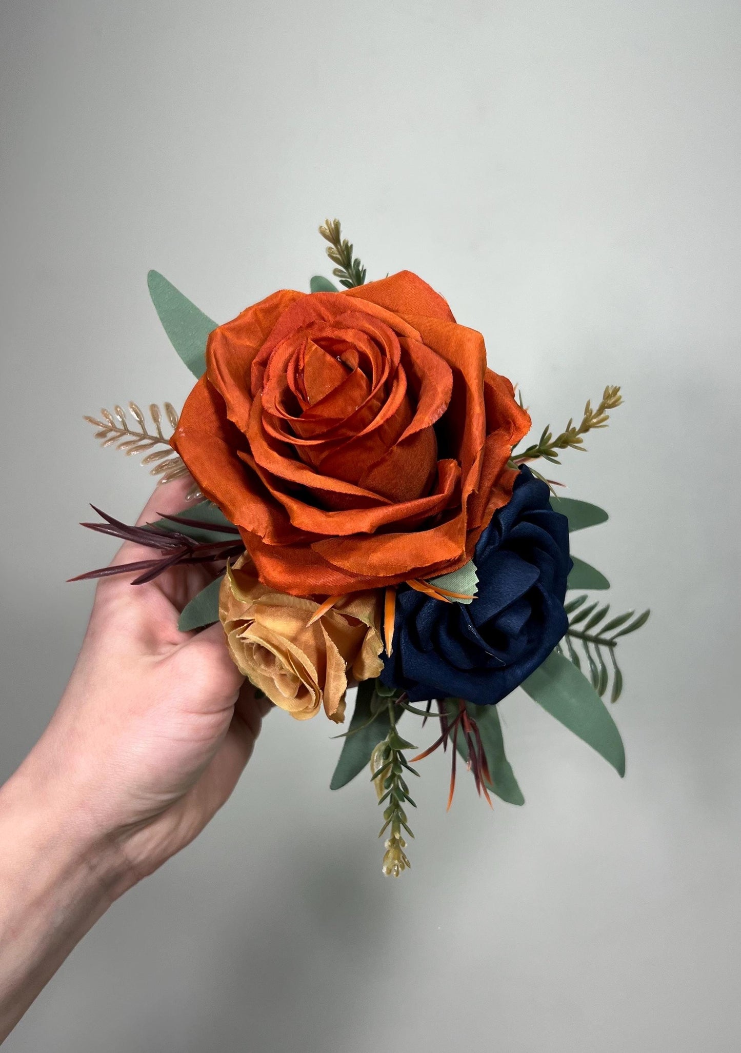 Navy Blue Orange Bouquet Wedding Navy Blue Rust Bouquet Bridesmaids Terracotta Dark Blue Bouquet Burnt Orange Navy Blue Artificial Flowers