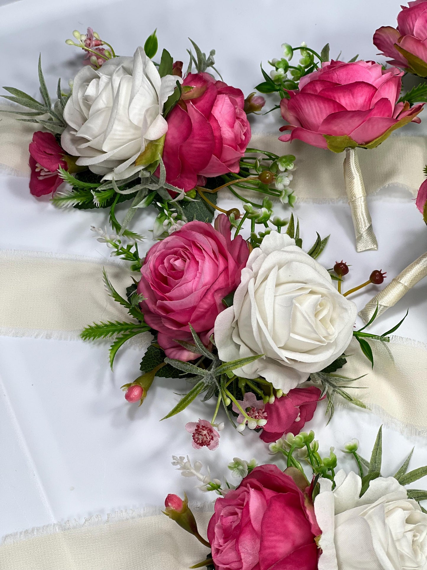 Hot Pink Corsage Wedding White Pink Wrist Corsage Mom Fuchsia Corsage Bridesmaids Greenery Pink White Corsage Prom Artificial Flower