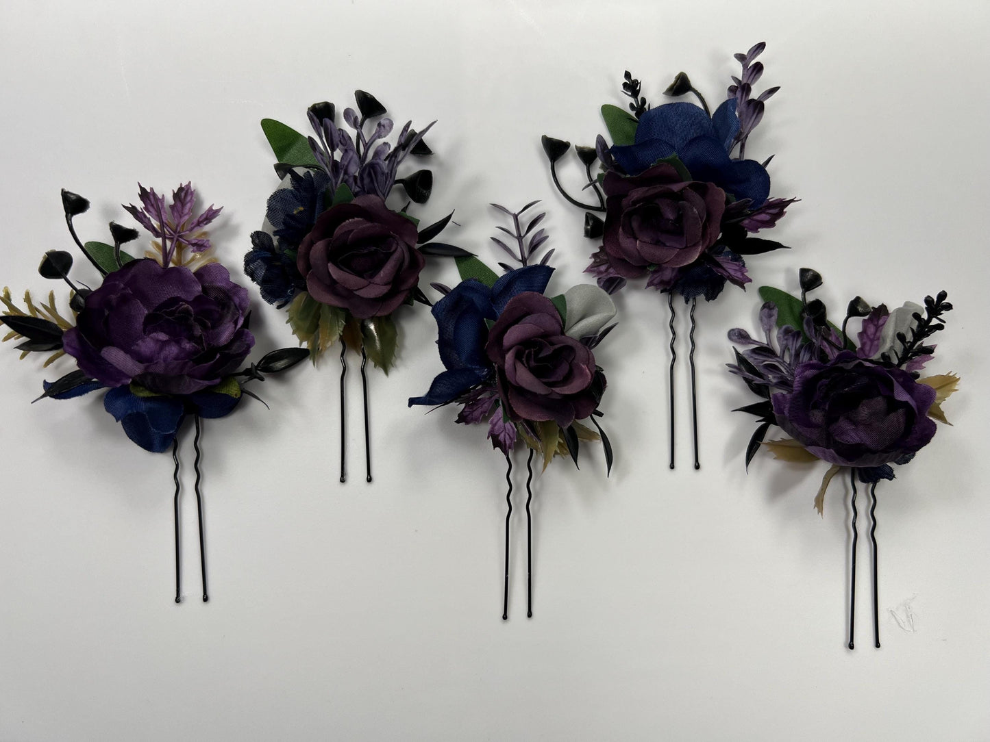Plum Hair Pin Wedding Navy Blue Flower Girl Headpiece Floral Purple Dark Blue Hair Pin Accessories Plum Blue Hair Pin Artificial Flower