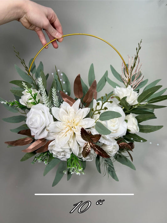White Hoop Wedding Rose Gold Hoop Bridesmaids White Hoop Flower Girl Ring Wreath Rose Gold Ivory Hoop Flower Eucalyptus Artificial Flower