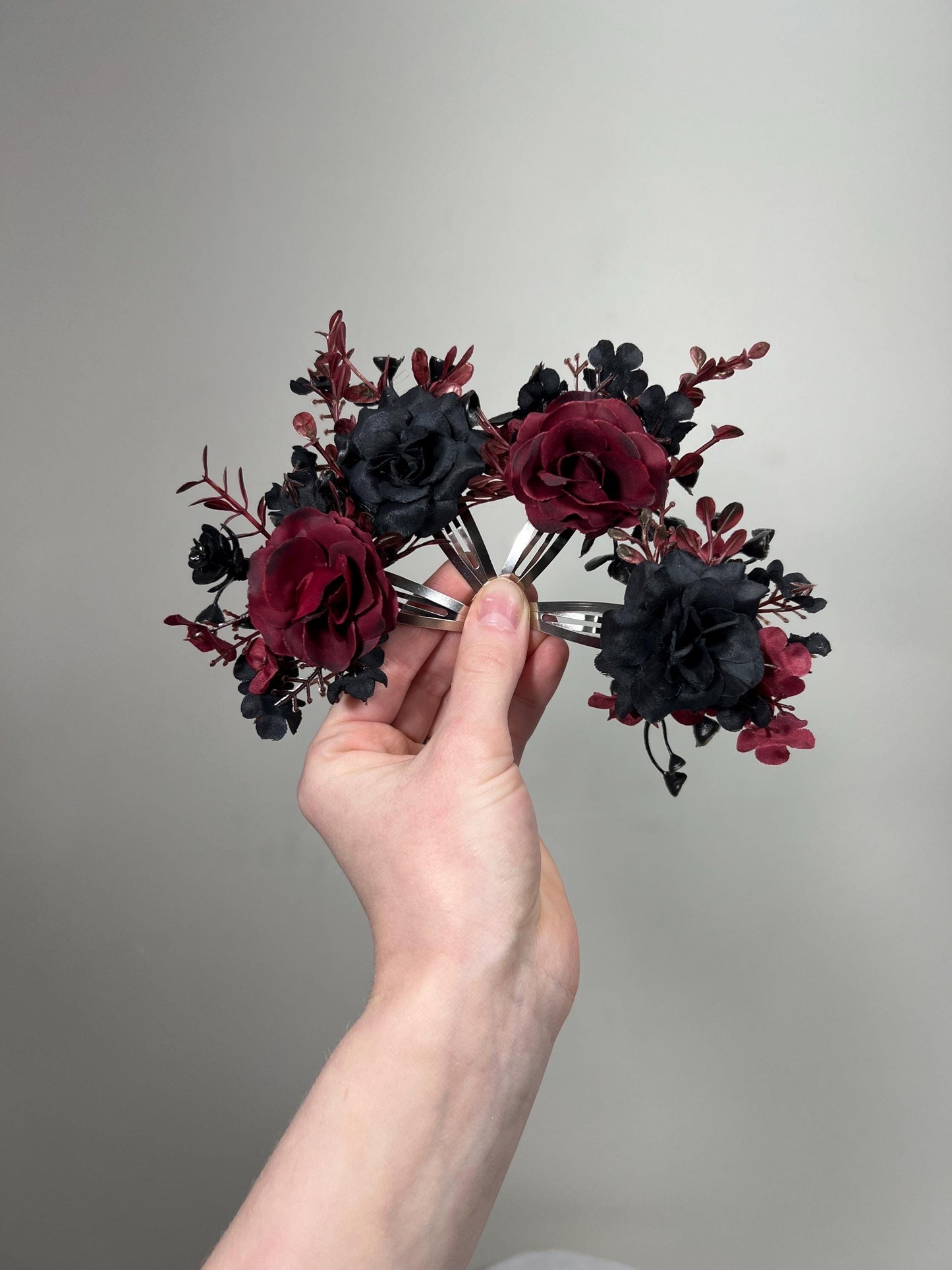 Hair Clip Black Burgundy Wedding Hair Pin Black Gothic Wedding Hair Clip Floral Burgundy Black Snap Clip Hair Accessories Maroon Black