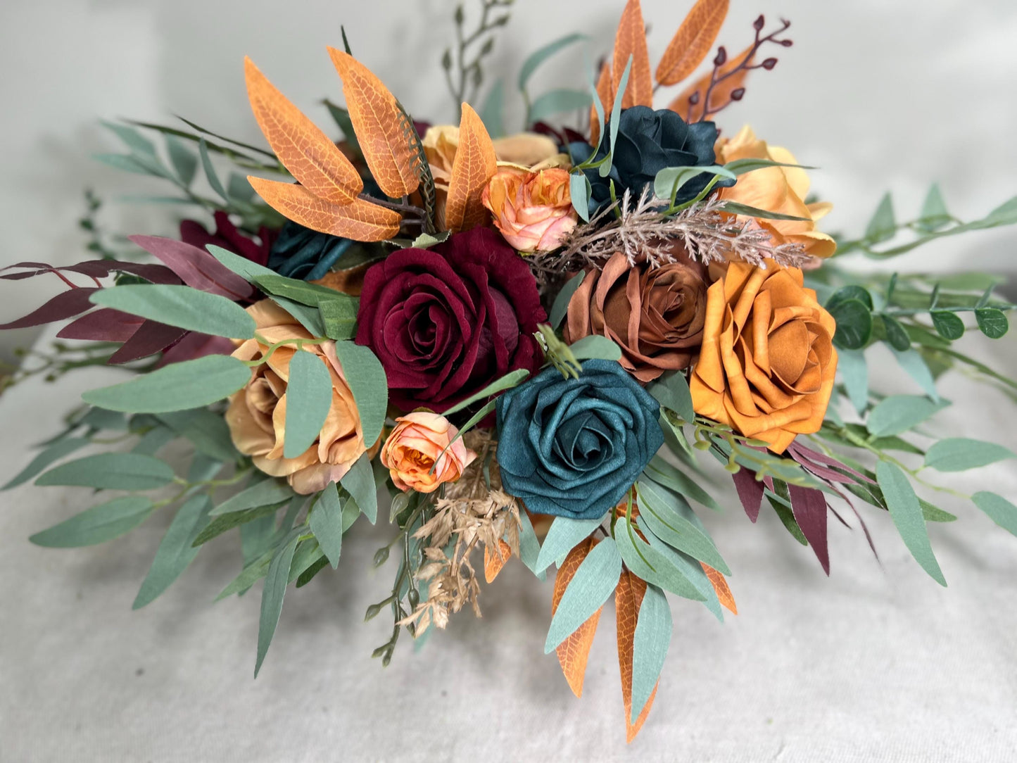 Dark Teal Terracotta Burgundy Centerpiece Wedding Table Decor Teal Rust Wedding Centerpiece Dark Teal Burn Orange Maroon Artificial Flower