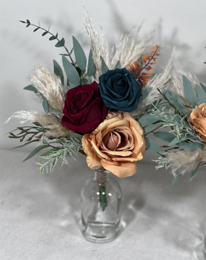 Wedding Dark Teal Bouquet Bridal Rust Terracotta Bridesmaids Burgundy Burnt Orange Bouquet Teal Terracotta Artificial Flowers Bouquet