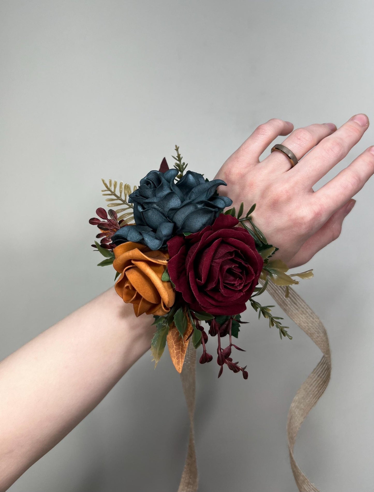 Dark Teal Corsage Wedding Teal Corsage Wrist Corsage Burgundy Teal Corsage Terracotta Mom Corsage Teal Rust Burgundy Artificial Flowers