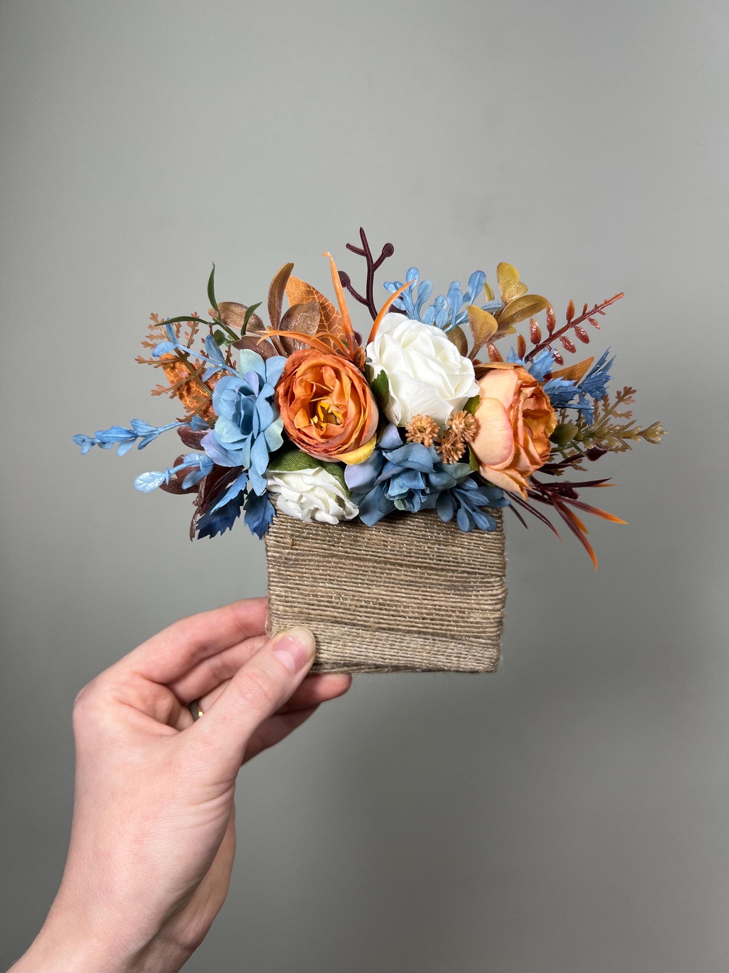 Orange Blue Dusty Bouquet Wedding Boho Terracotta Dusty Blue Bridal Bouquet Burnt Orange Blue Bridesmaids Bouquet Rust Pampas Grass