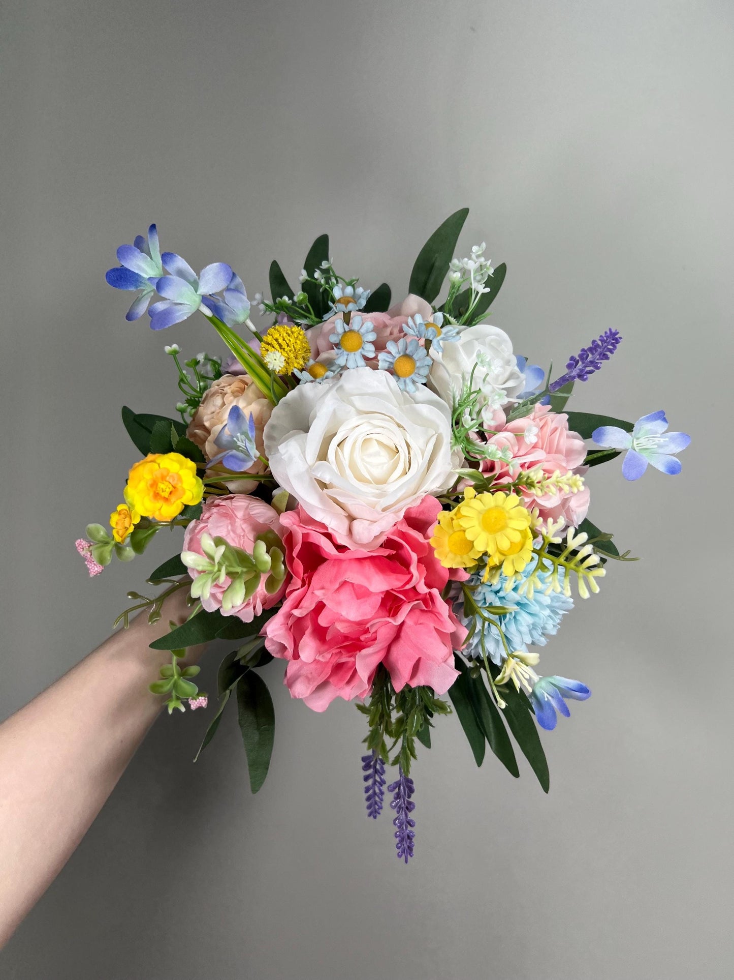 Colorful Bouquet Wedding Summer Bridal Bouquet Pink Blue Bouquet Bridesmaids Wildflowers Bouquet Jewel Tone White Purple Blue Yellow
