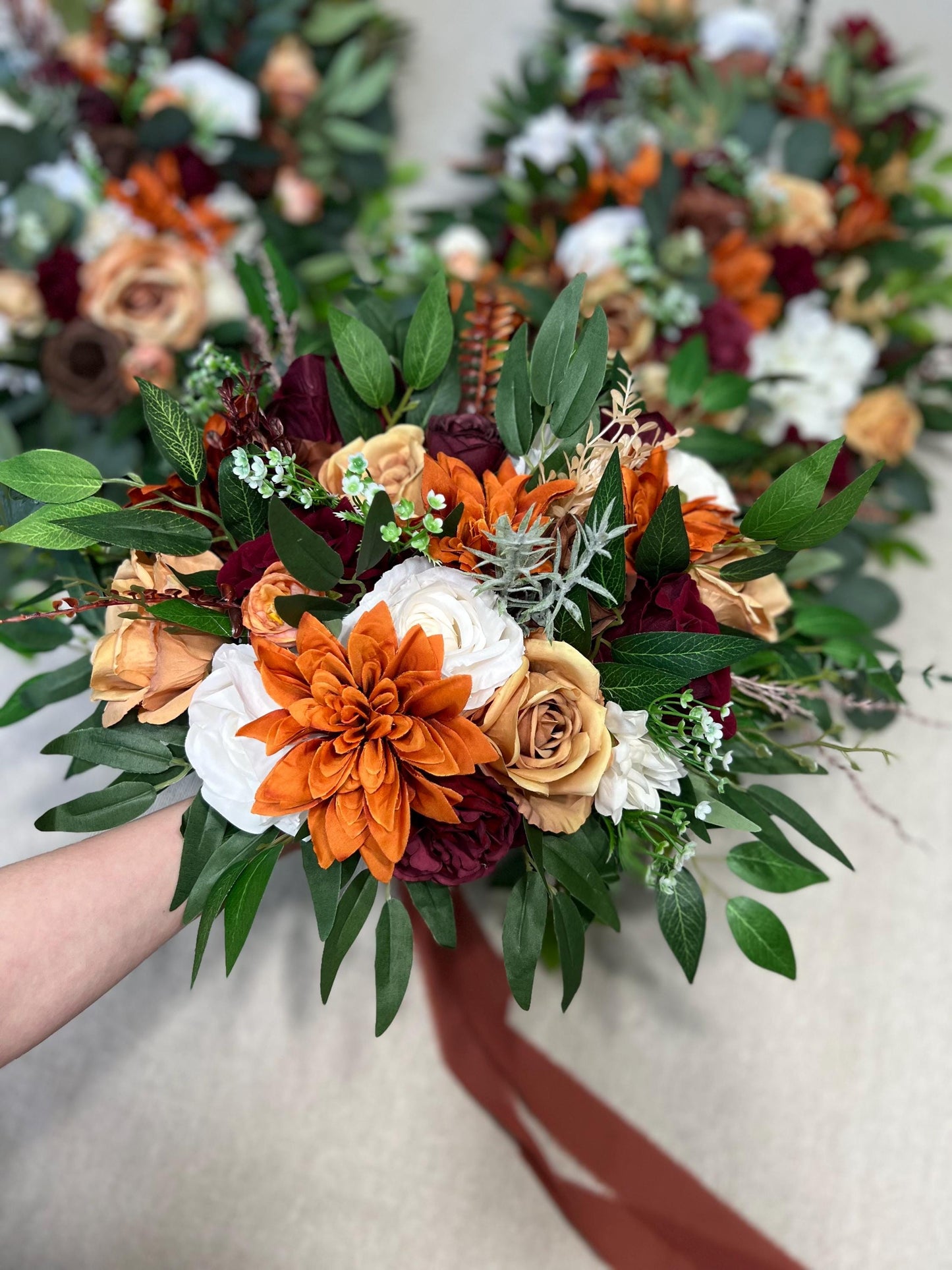 Wedding Bouquet Terracotta Rust Bouquet Bridesmaids Cinnamon Fall Burgundy Orange White Ivory Bouquet Artificial Flower Reddit
