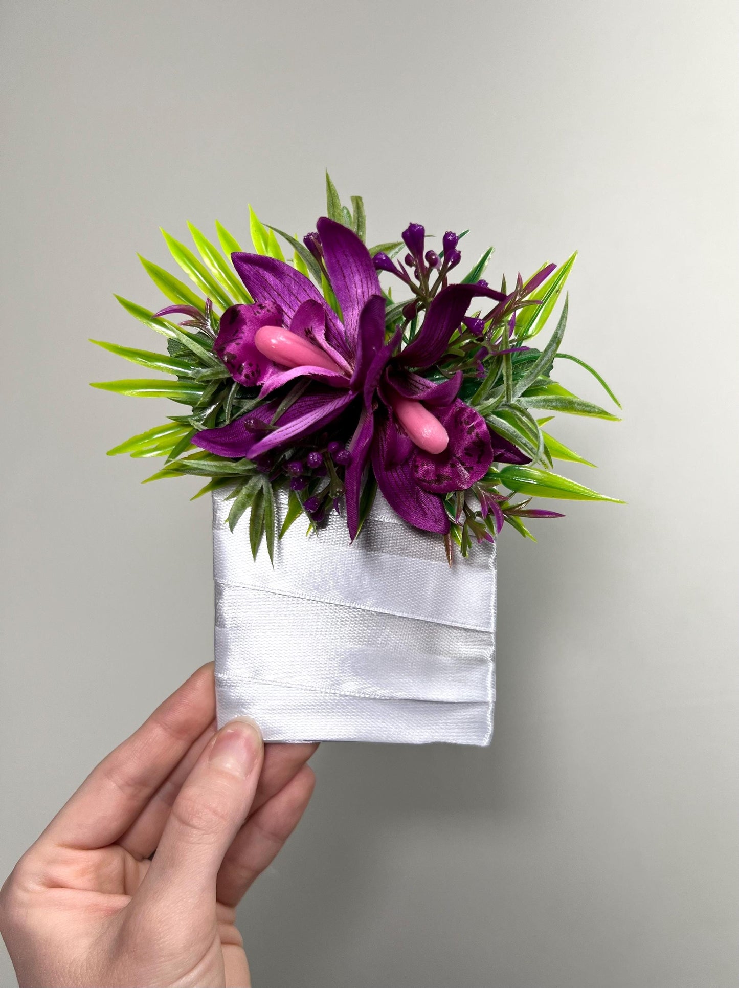 Purple Orchid Boutonniere Wedding Groom Orchid Square Boutonniere Beach Tropical Deep Purple Groomsmen Pocket Boutonniere Prom Artificial